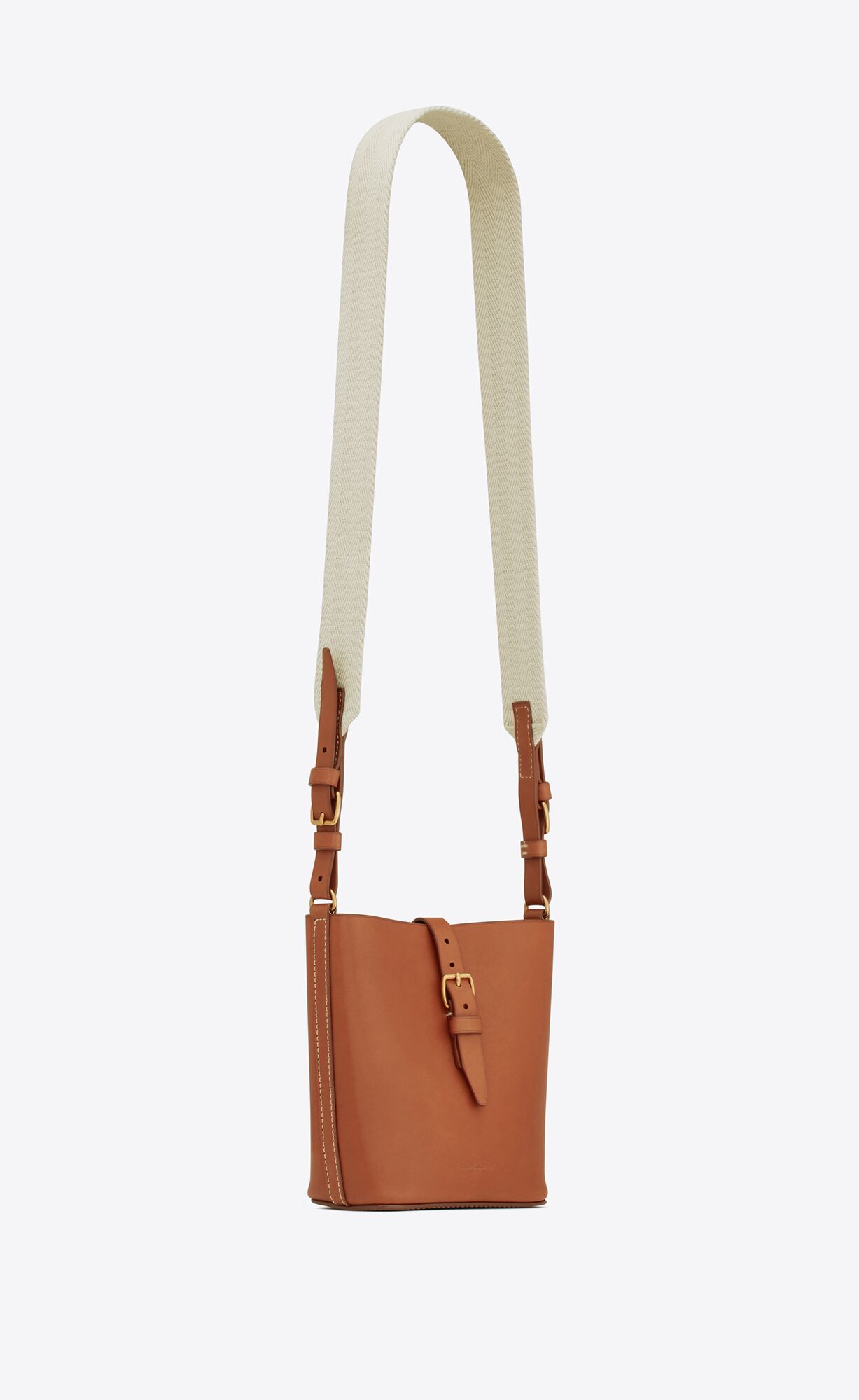 YSL Mini Bucket Bag In Vegetable-tanned Leather Chestnut And Blanc Vintage | FRELJ2096