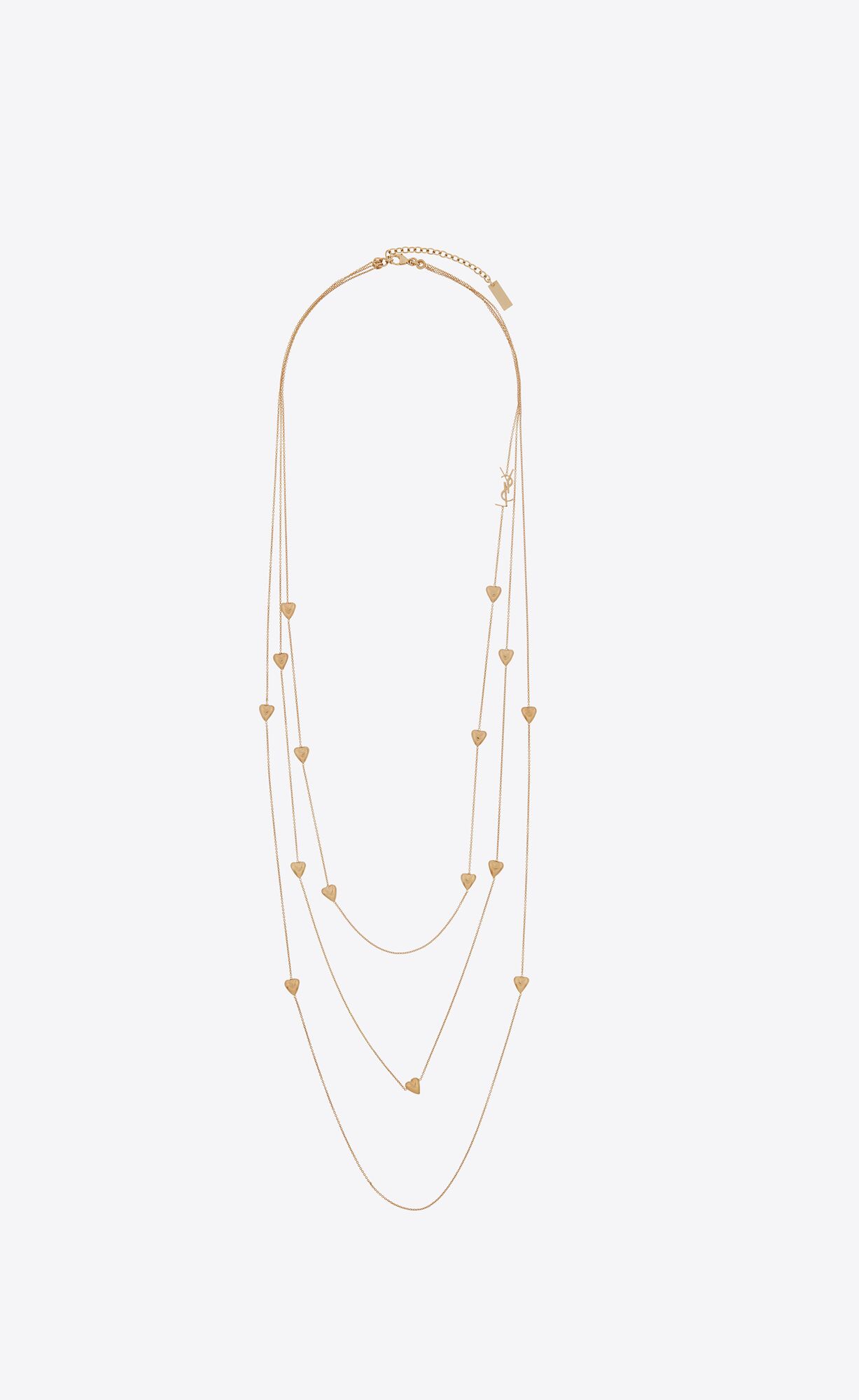 YSL Mini Heart Three-row Necklace In Metal Aged Gold | JLMBY4132