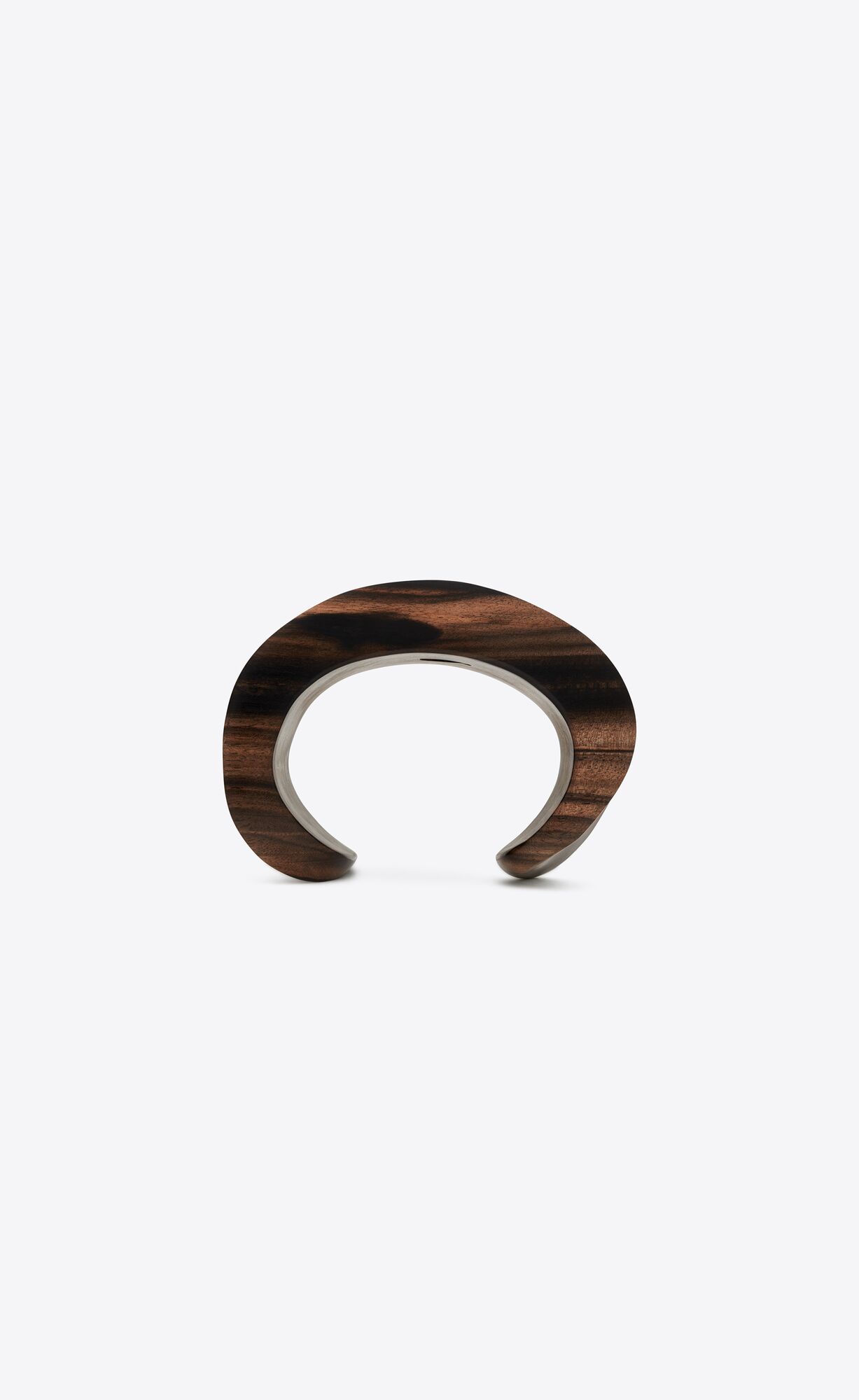 YSL Modernist Curved Cuff Bracelet In Wood Oxidised Silver And Dark Brown | XATSJ5679