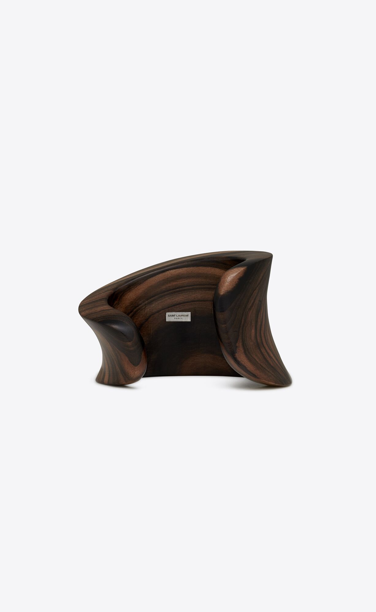 YSL Modernist Curved Cuff Bracelet In Wood Oxidised Silver And Dark Brown | XATSJ5679