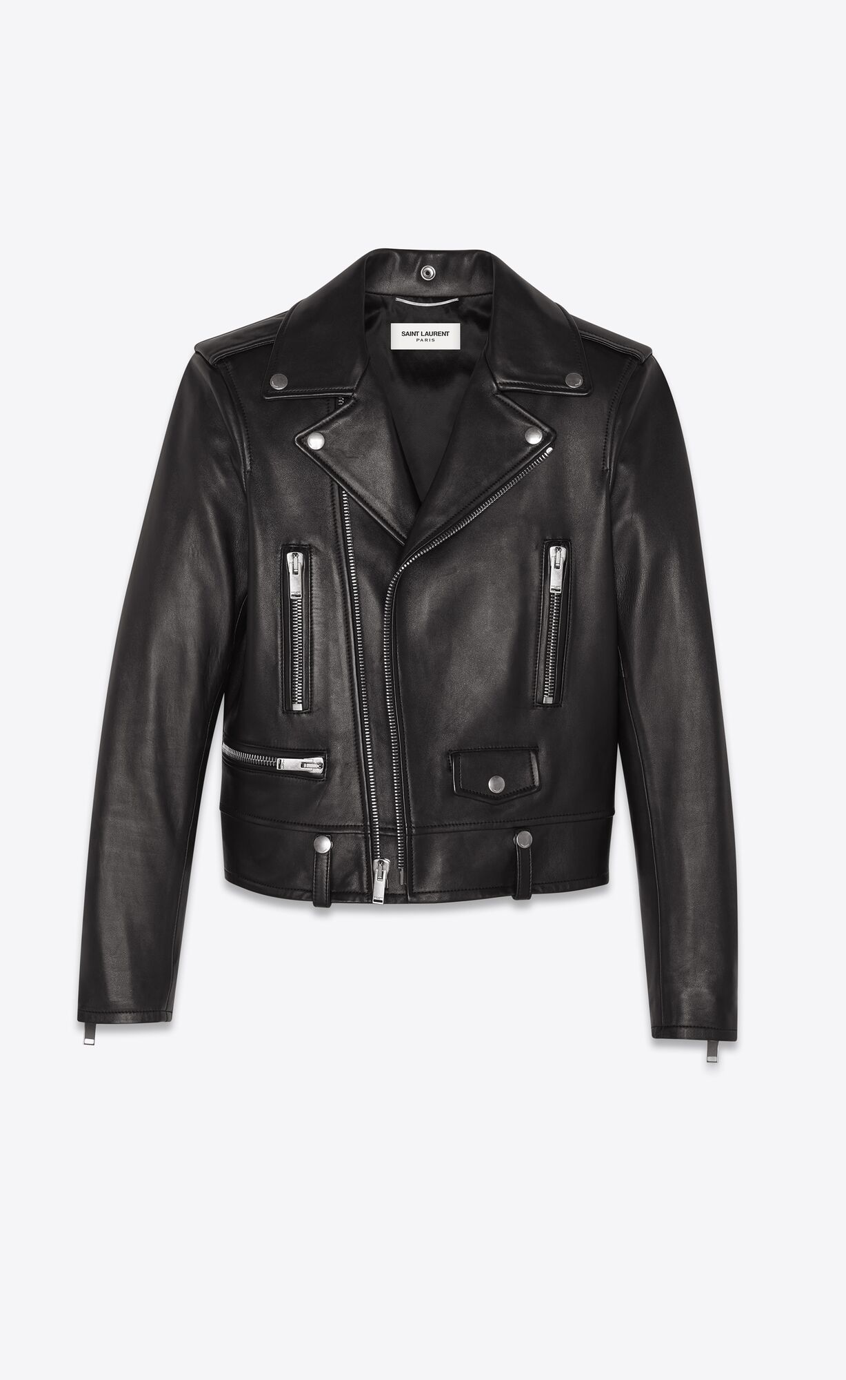 YSL Motorcycle Jacket In Plunged Lambskin Black | FUXKL7136