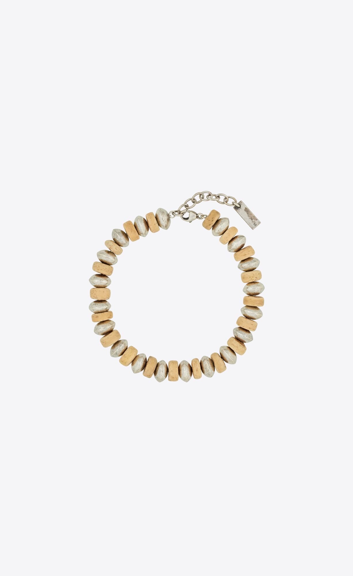 YSL Multi Beads Bracelet In Metal And Wood Oxidized Silver And Brown | IQZYH1806