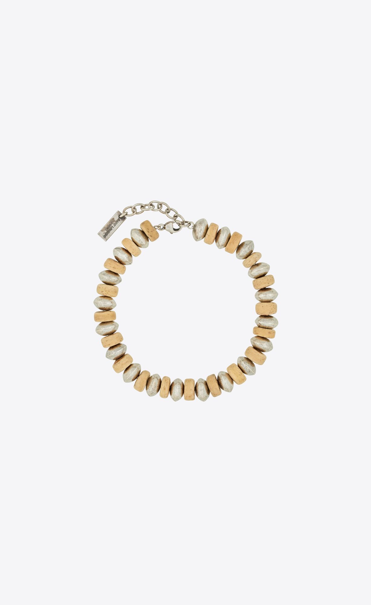 YSL Multi Beads Bracelet In Metal And Wood Oxidized Silver And Brown | IQZYH1806