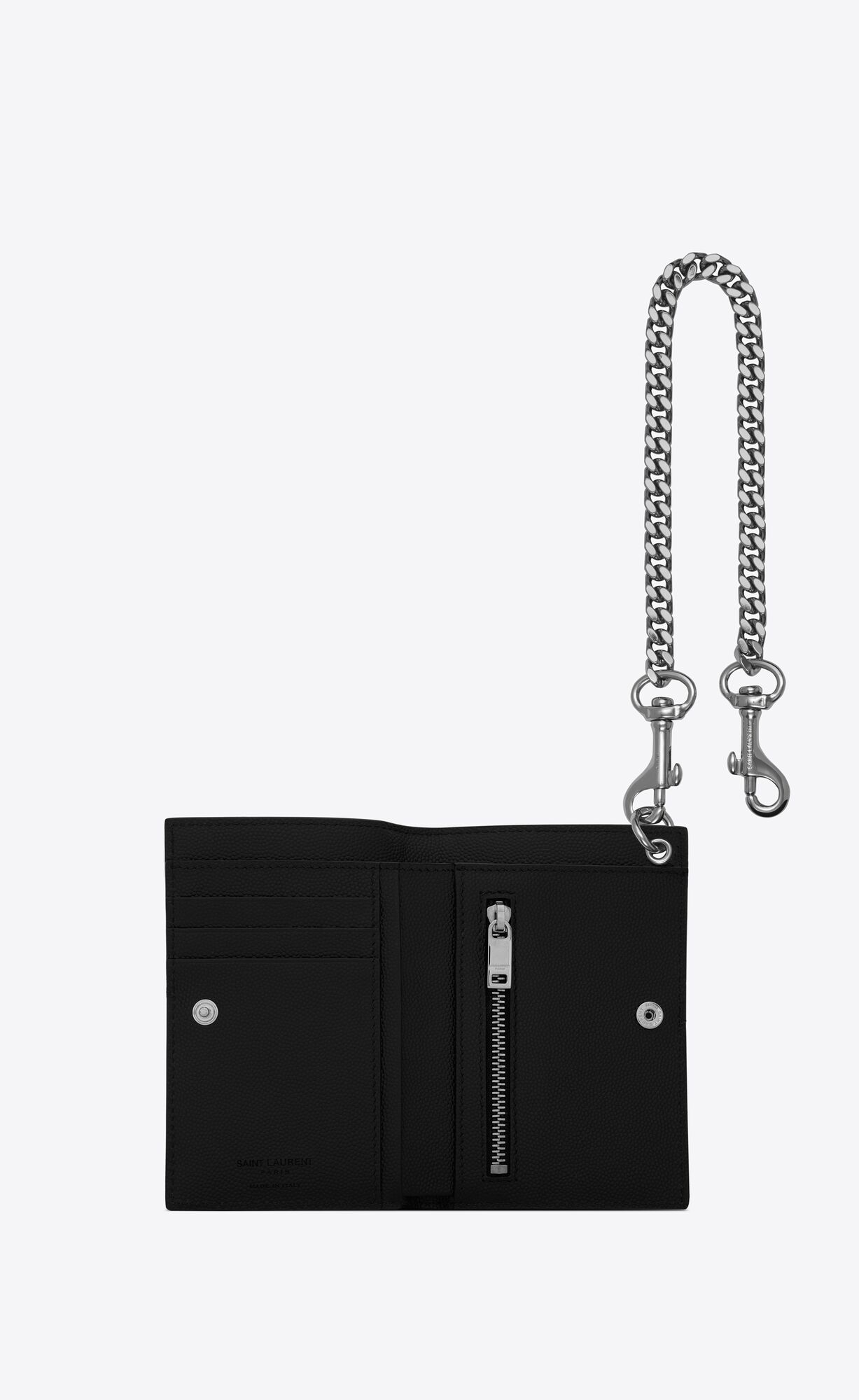 YSL N/S Chain Wallet In Grain De Poudre Embossed Leather Black | EILPQ2470