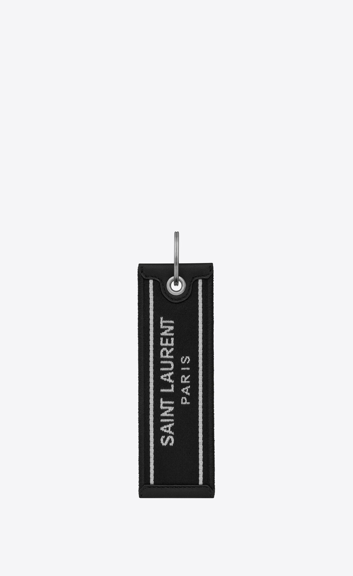 YSL Nastro Saint Laurent Keyring In Canvas Black And White | EMPTA2673