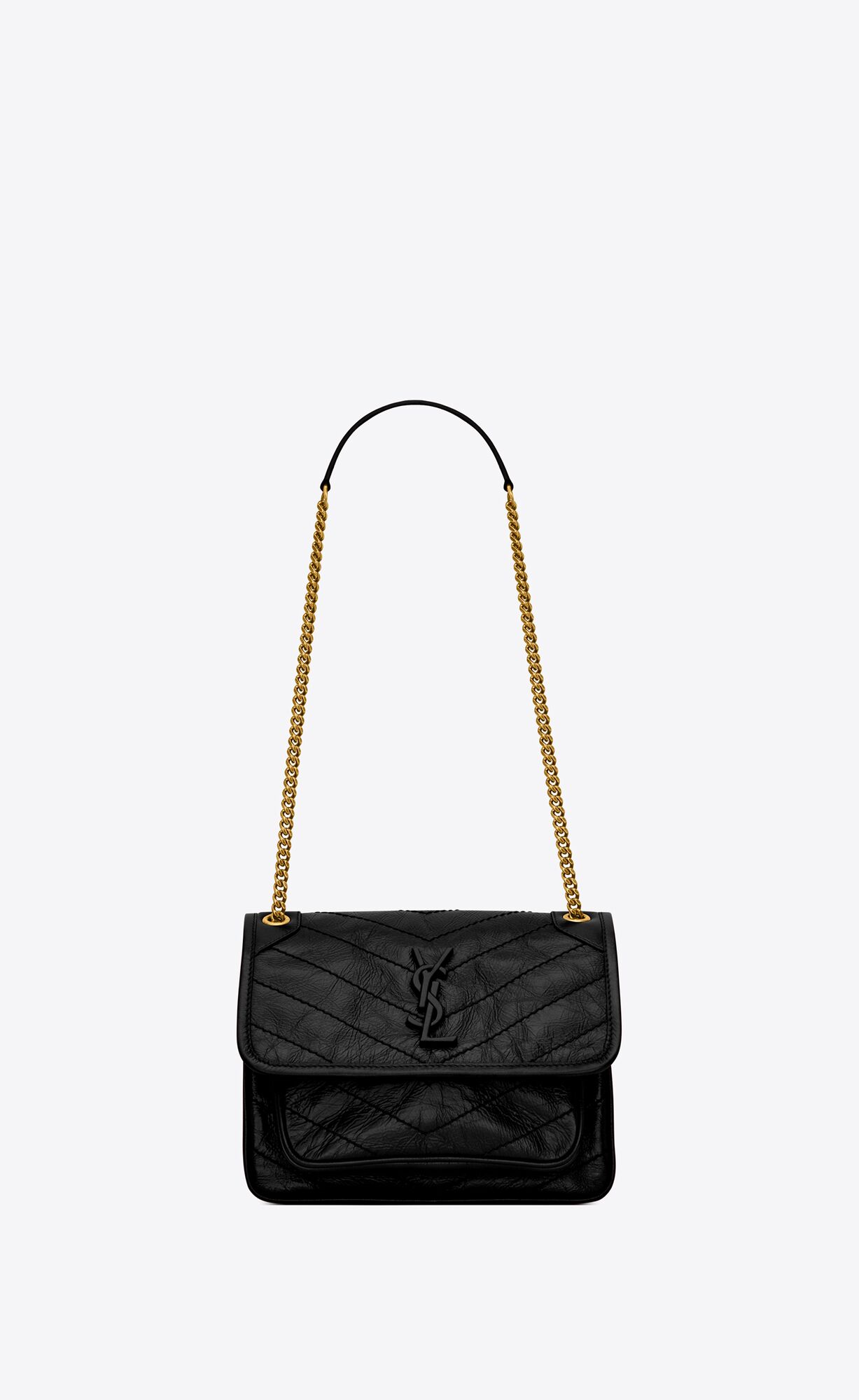 YSL Niki Baby Chain Bag In Crinkled Vintage Leather Noir | PCZGO4685