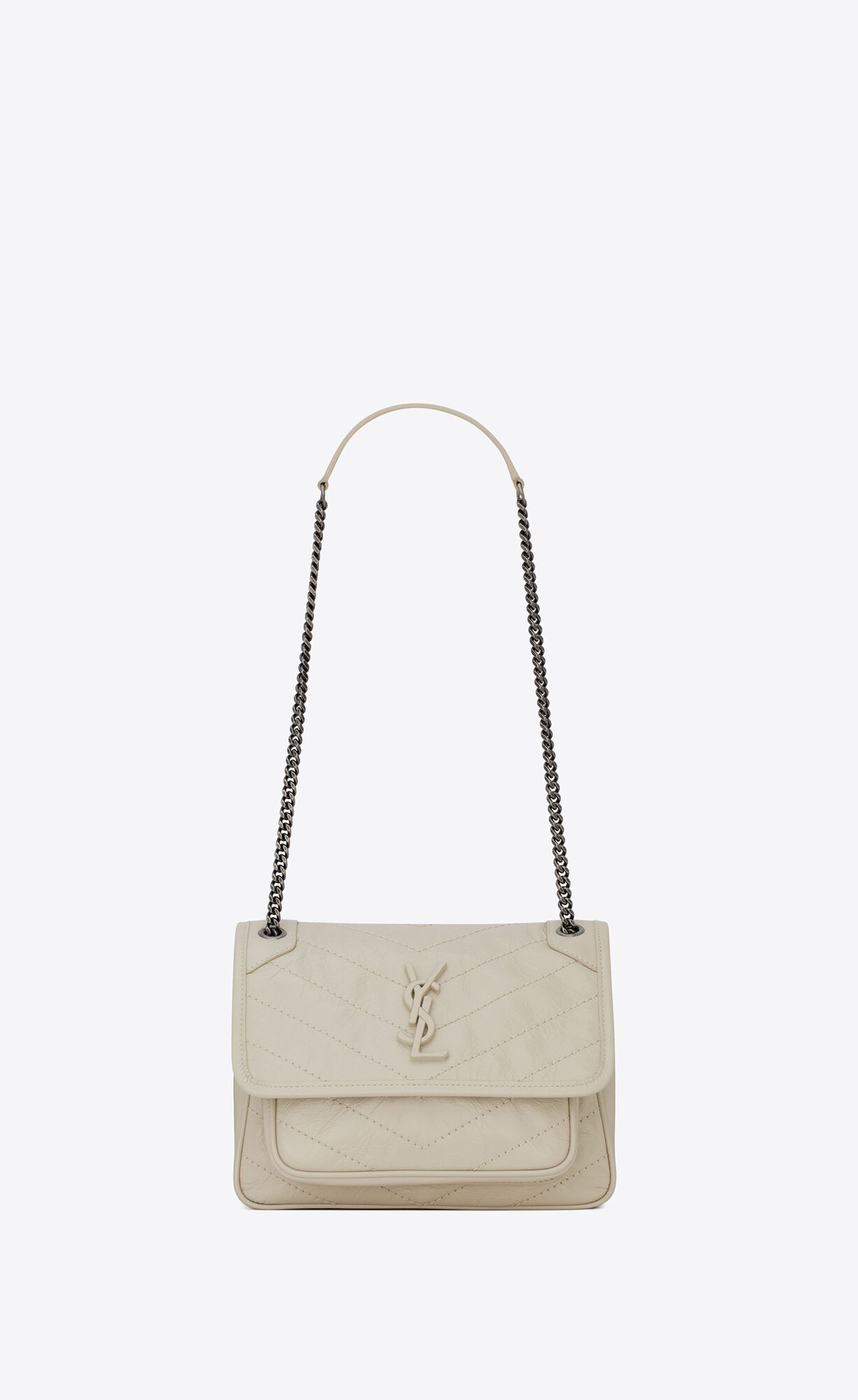 YSL Niki Baby Chain Bag In Crinkled Vintage Leather Blanc Vintage | QUTJS5014