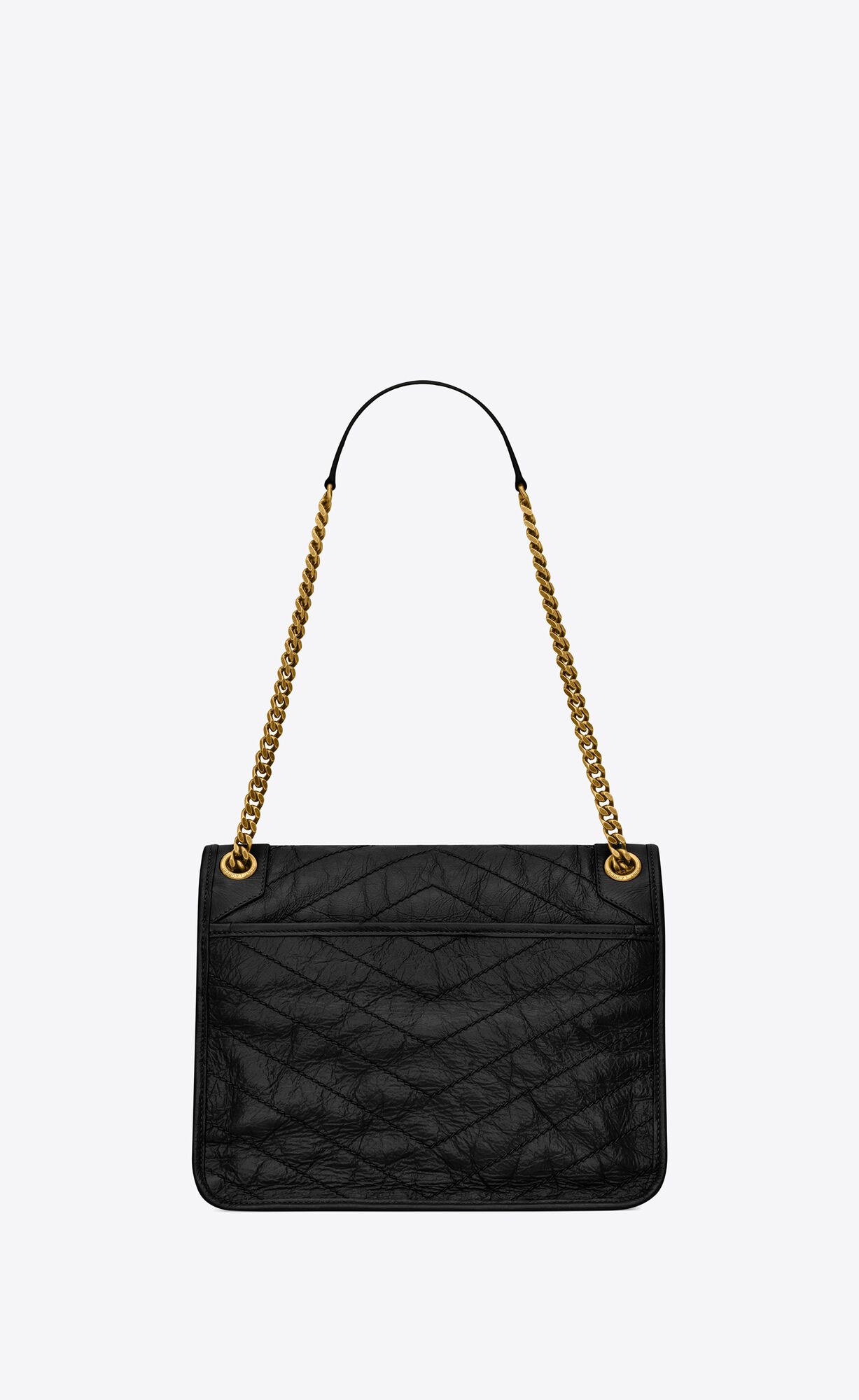 YSL Niki Medium Chain Bag In Crinkled Vintage Leather Noir | KXYND5276