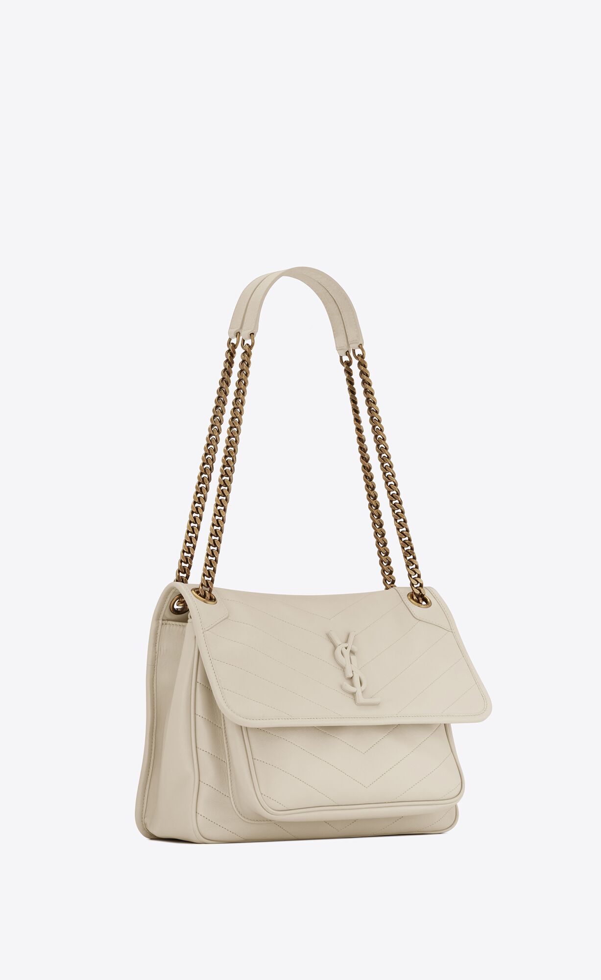 YSL Niki Medium Chain Bag In Lambskin Blanc Vintage | VJLQO1253