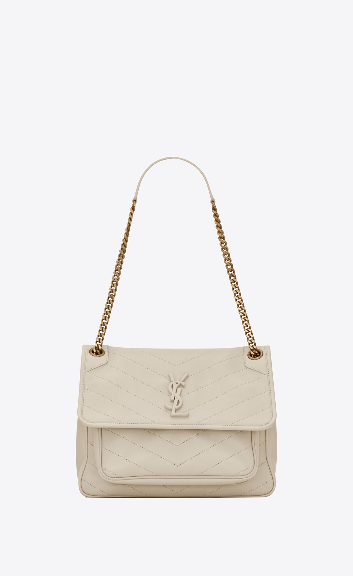 YSL Niki Medium Chain Bag In Lambskin Blanc Vintage | VJLQO1253