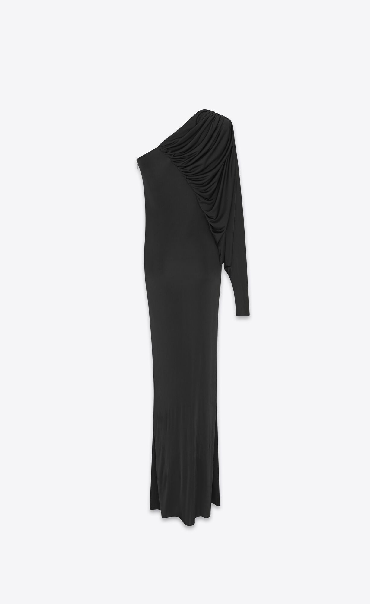 YSL One Shoulder Long Dress In Shiny Jersey Black | NJVKB6517