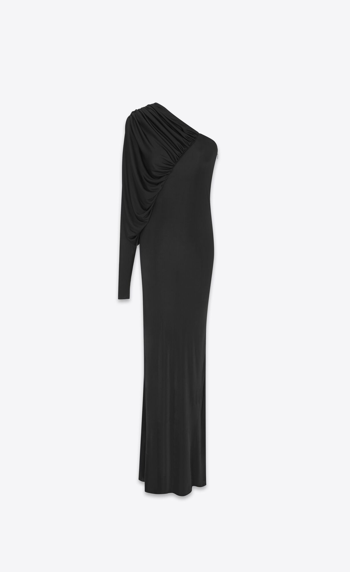 YSL One Shoulder Long Dress In Shiny Jersey Black | NJVKB6517