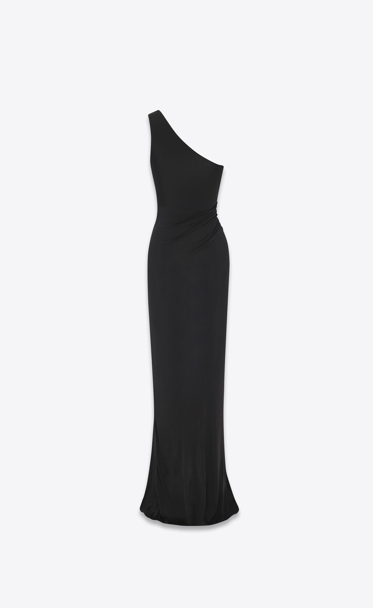 YSL One Shoulder Long Dress In Shiny Jersey Black | RGJVF4560