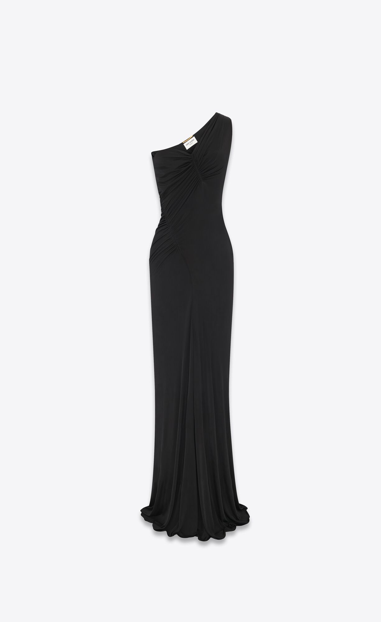 YSL One Shoulder Long Dress In Shiny Jersey Black | RGJVF4560