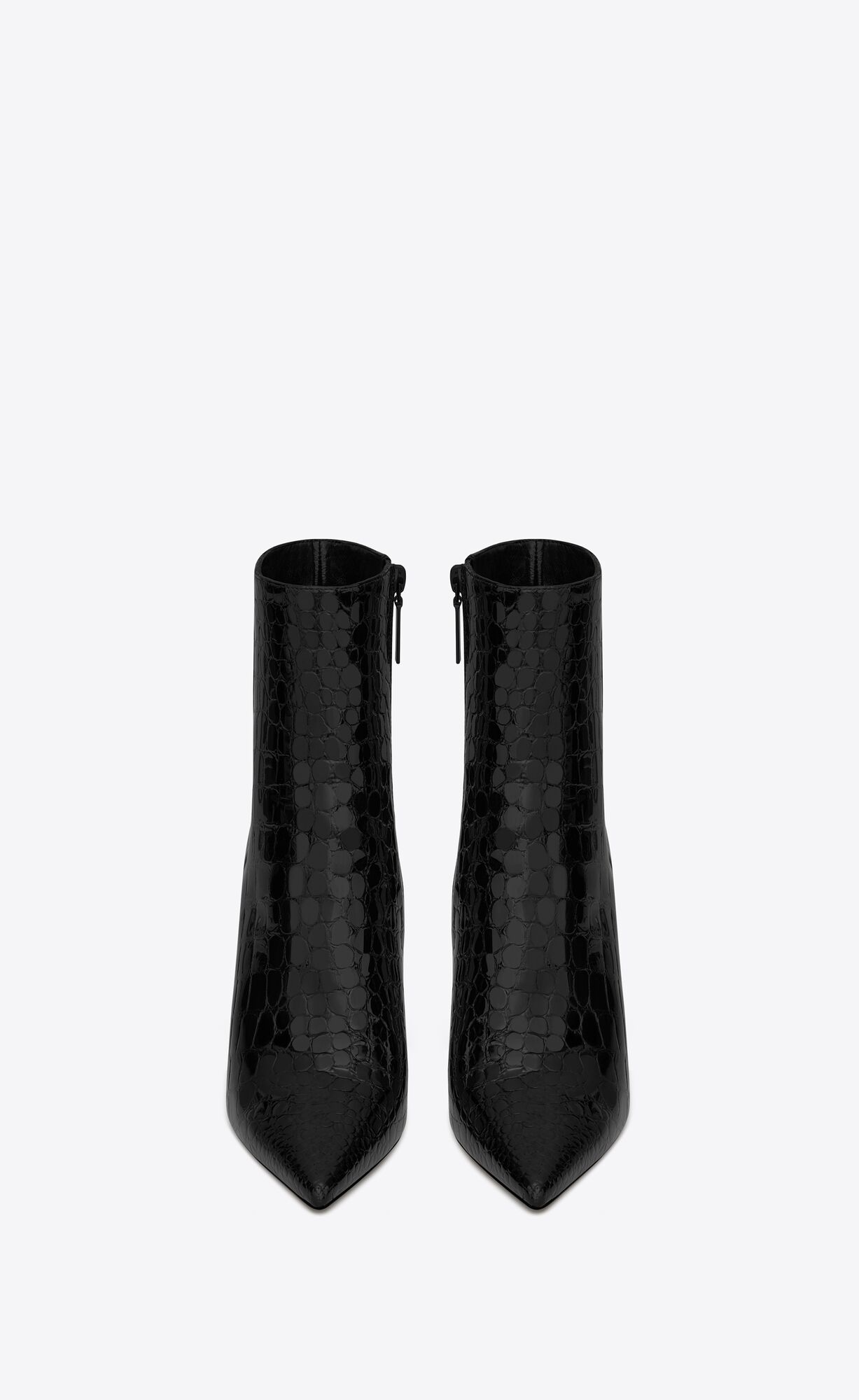 YSL Opyum Booties In Alligator-embossed Patent Leather Black | BIJRU1532