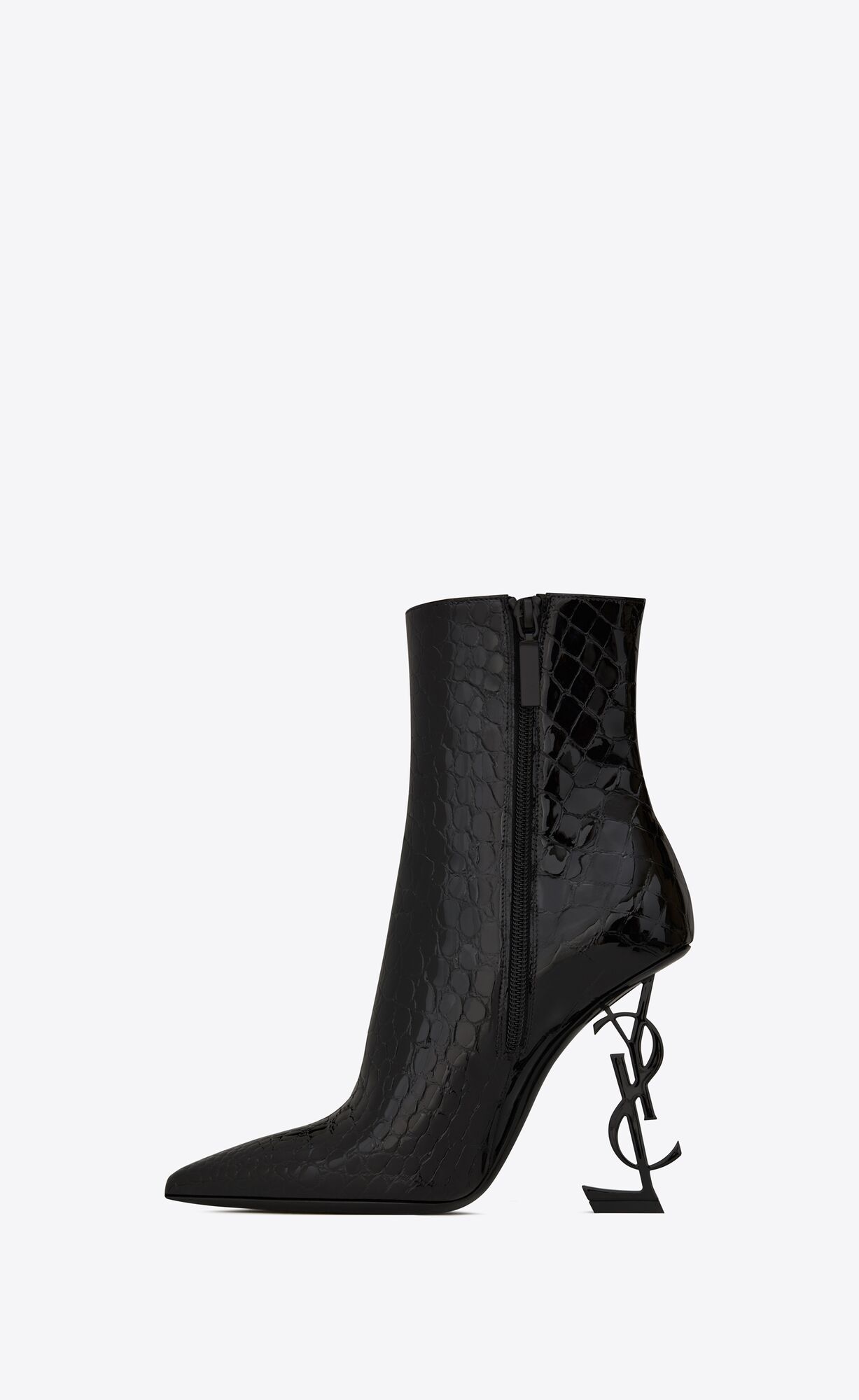 YSL Opyum Booties In Alligator-embossed Patent Leather Black | BIJRU1532