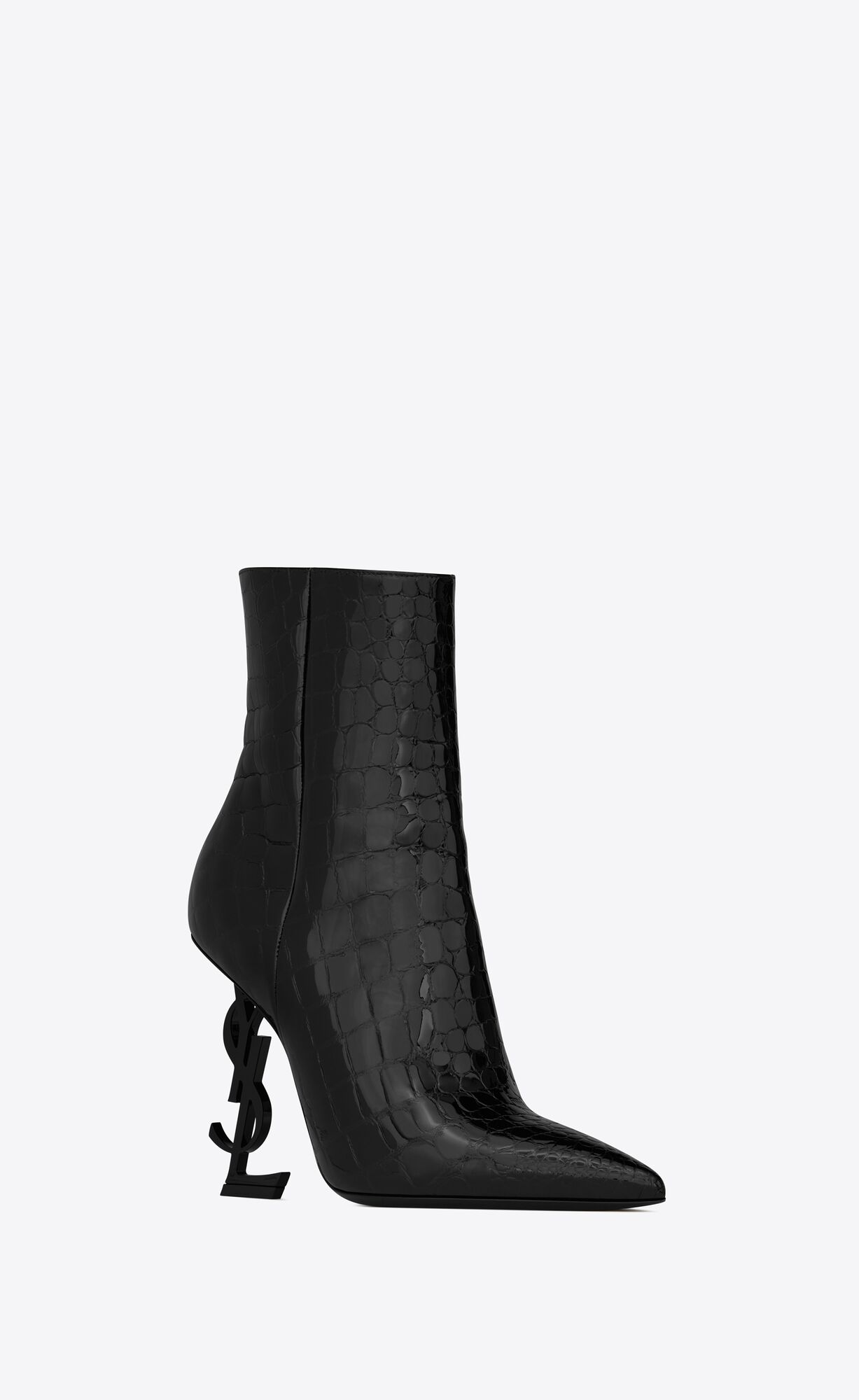 YSL Opyum Booties In Alligator-embossed Patent Leather Black | BIJRU1532