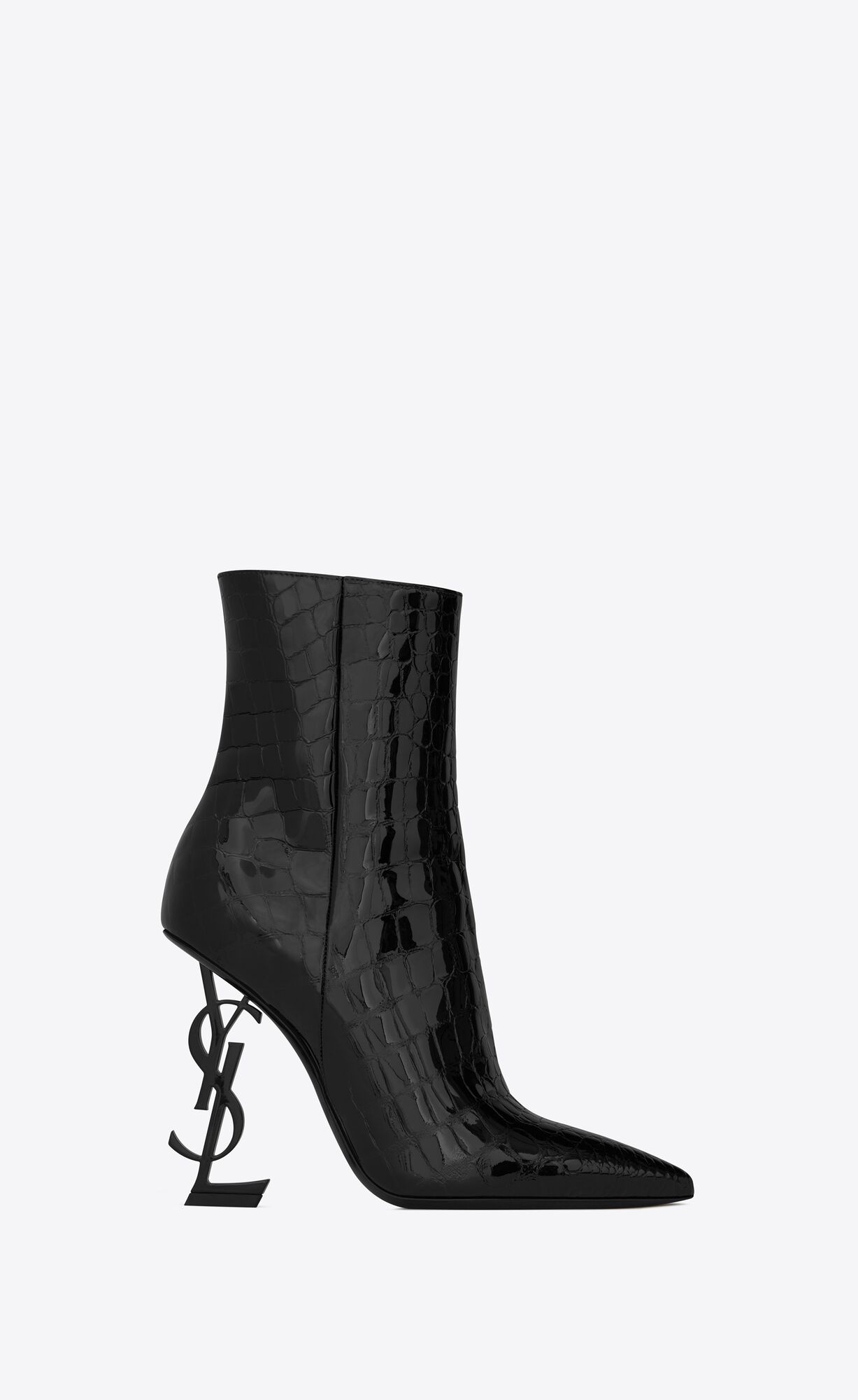 YSL Opyum Booties In Alligator-embossed Patent Leather Black | BIJRU1532