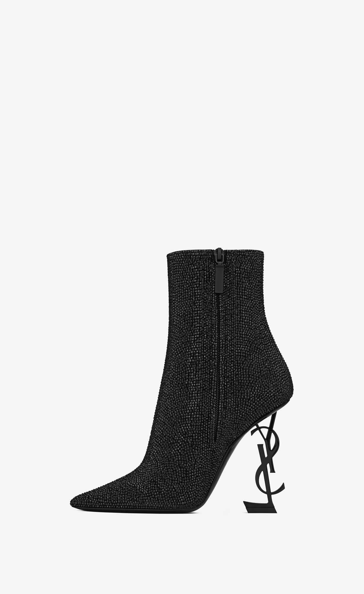 YSL Opyum Booties In Suede And Rhinestone Black | ZDGTH1749