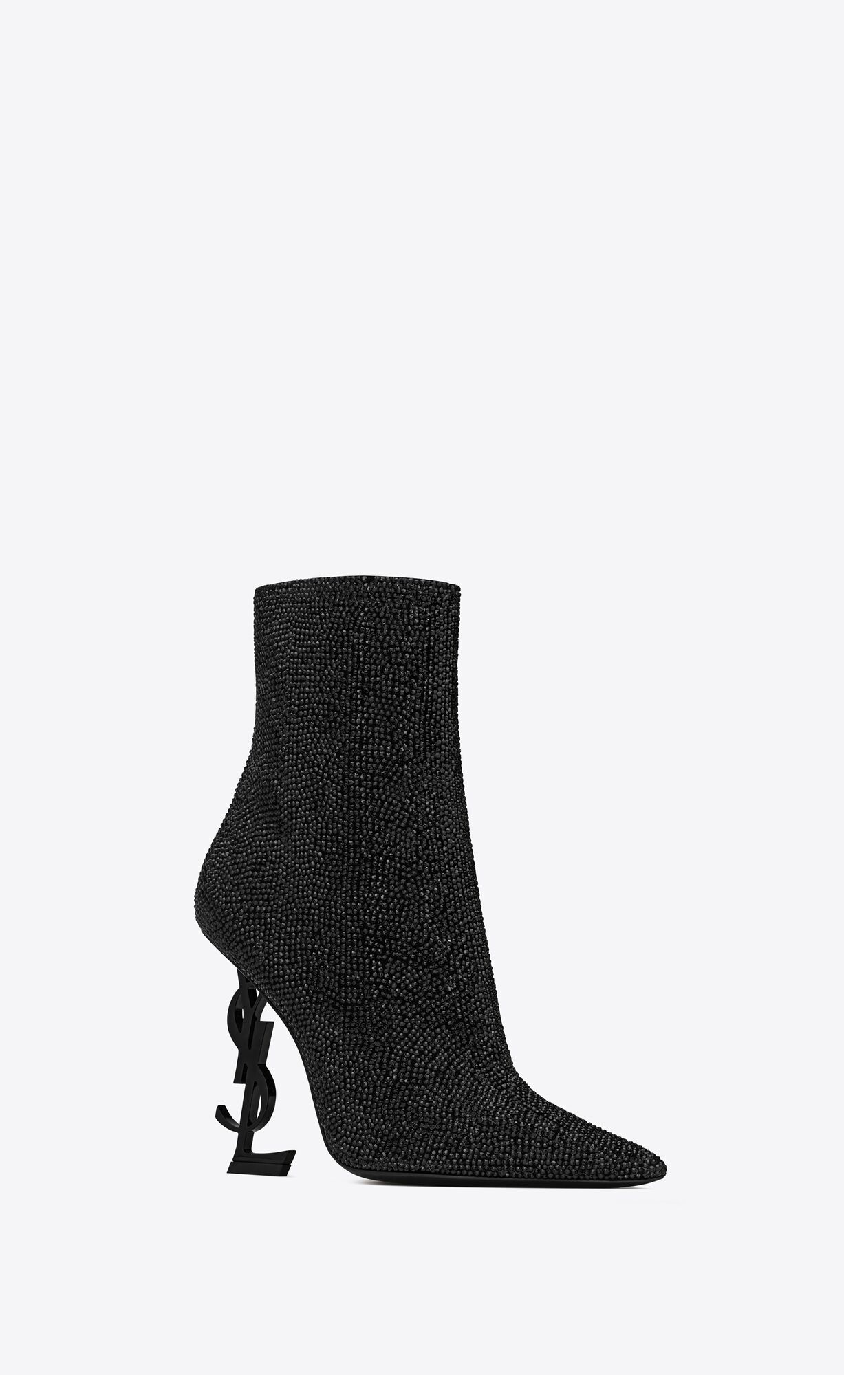 YSL Opyum Booties In Suede And Rhinestone Black | ZDGTH1749