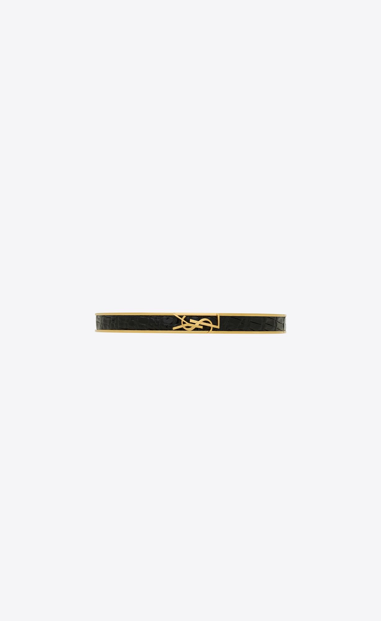 YSL Opyum Bracelet In Lizard-embossed Leather And Metal Black | ZLGBS5014