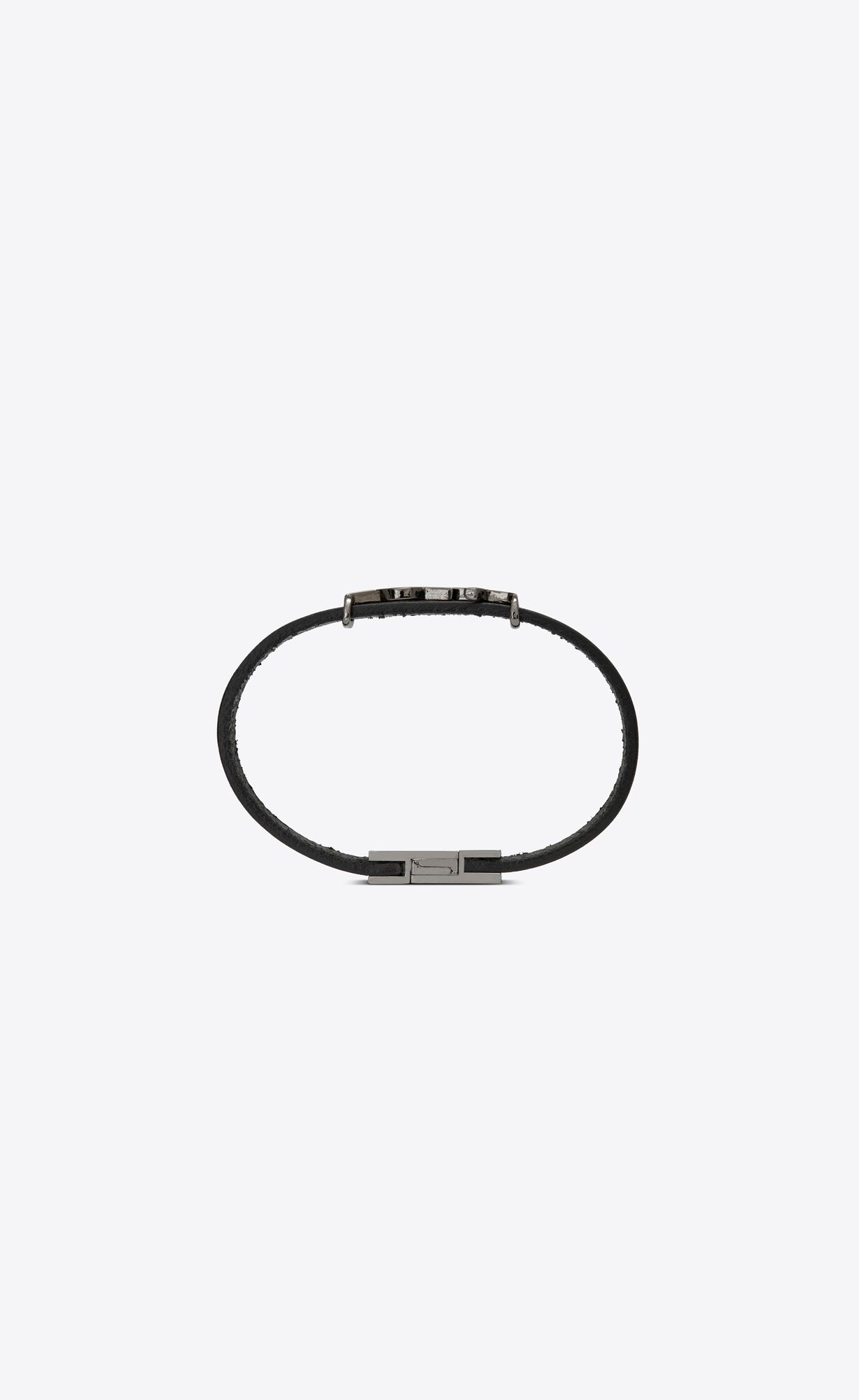 YSL Opyum Bracelet In Smooth Leather And Metal Black | HUBZN7645