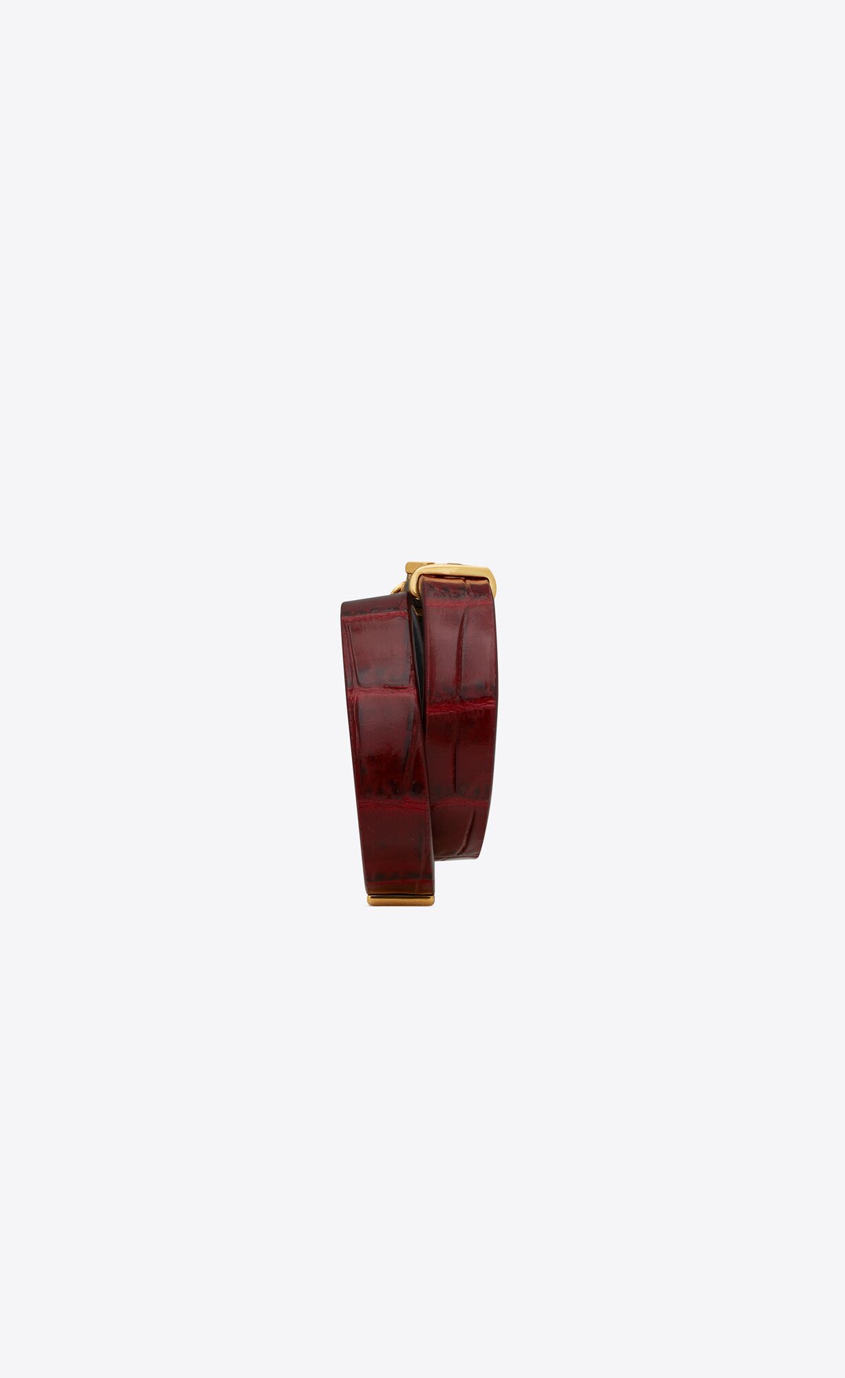 YSL Opyum Double Wrap Bracelet In Crocodile-embossed Leather And Metal Dark Red And Antique Gold | QJVTI7480