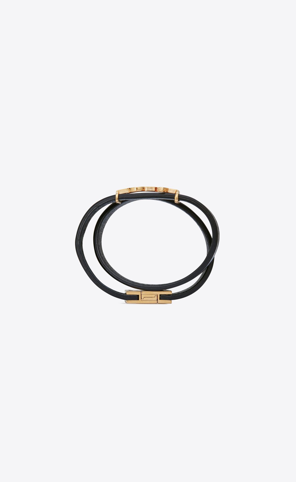 YSL Opyum Double Wrap Bracelet In Leather And Metal Black | IBAJD1820