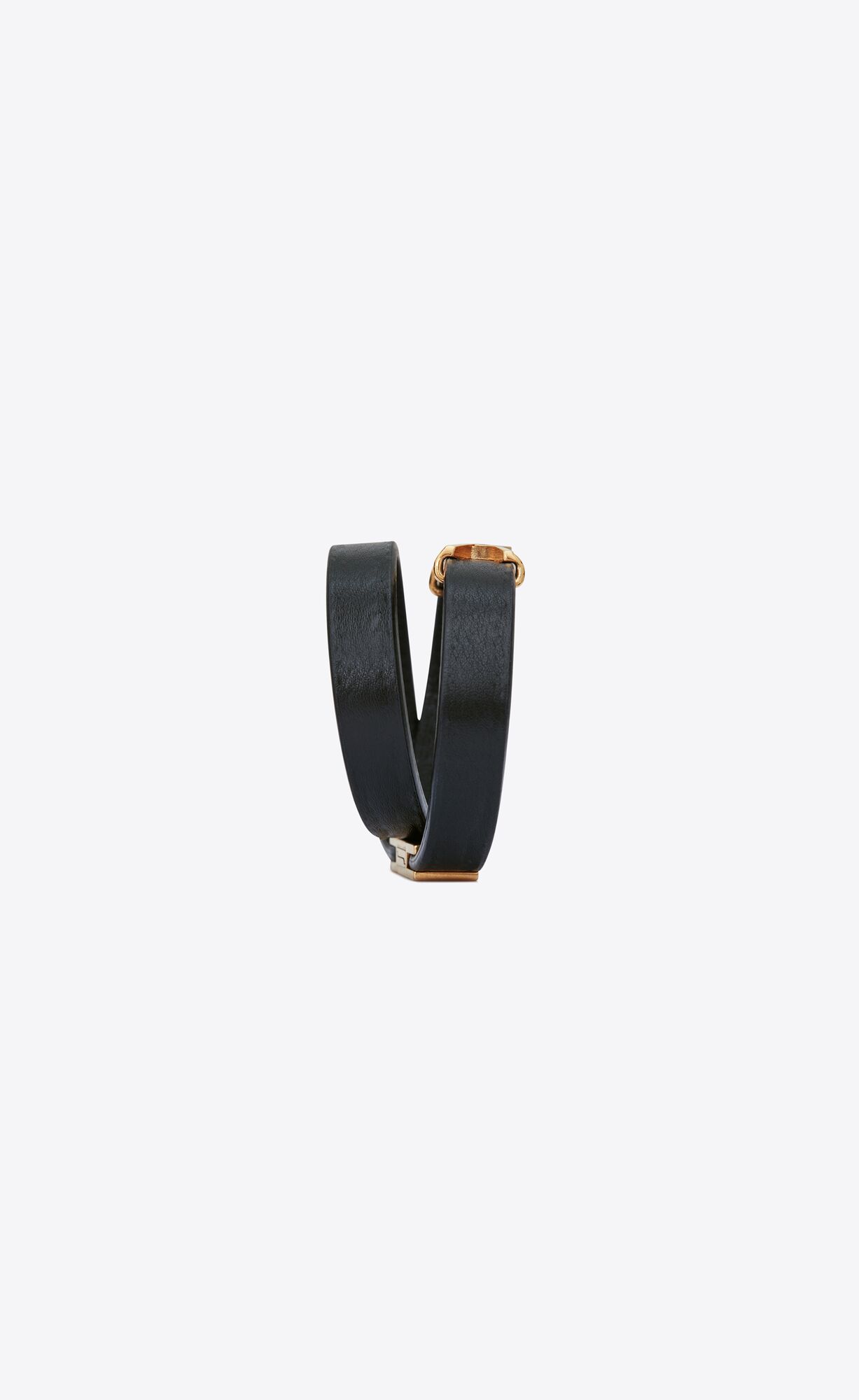 YSL Opyum Double Wrap Bracelet In Leather And Metal Black | IBAJD1820