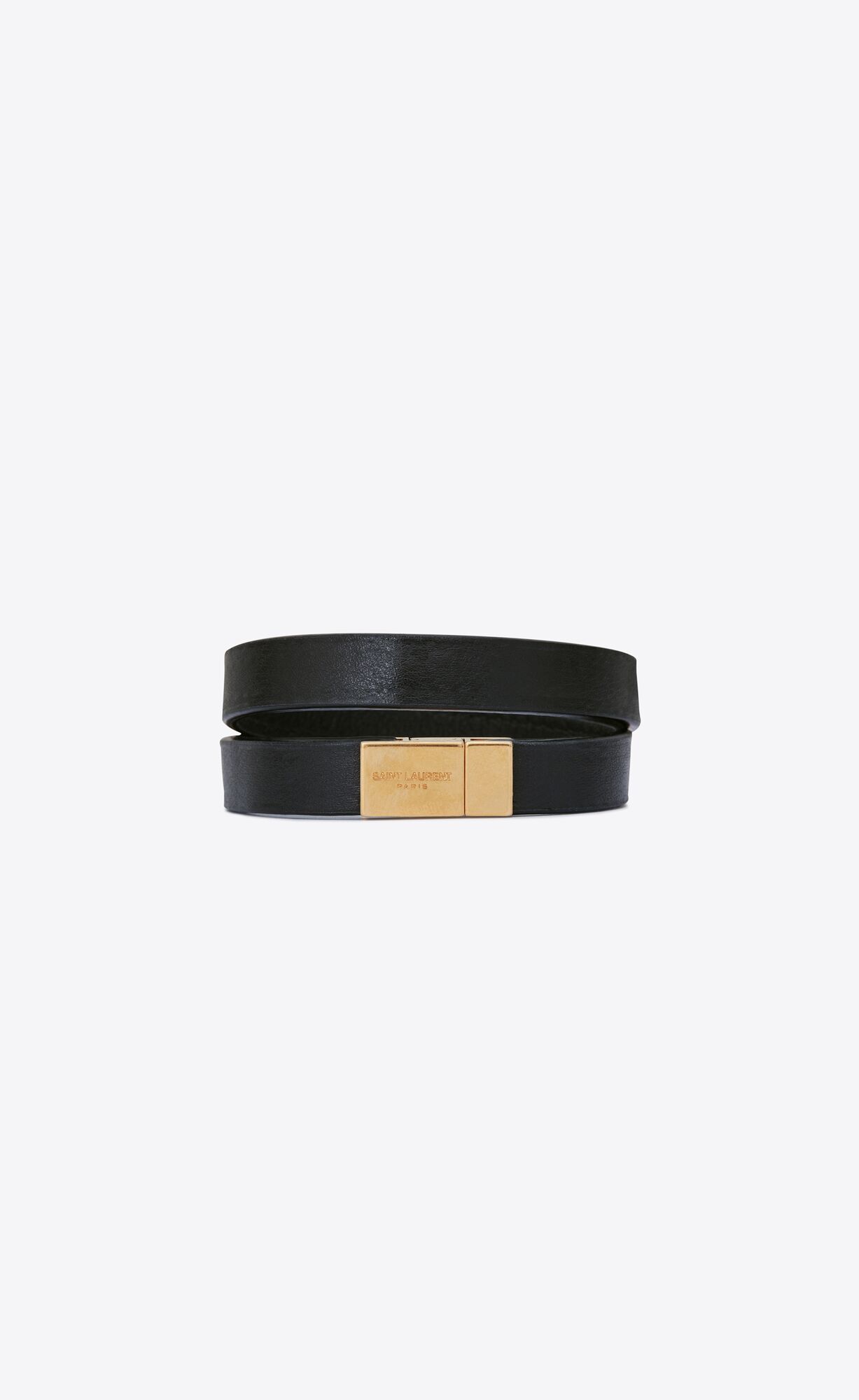 YSL Opyum Double Wrap Bracelet In Leather And Metal Black | IBAJD1820