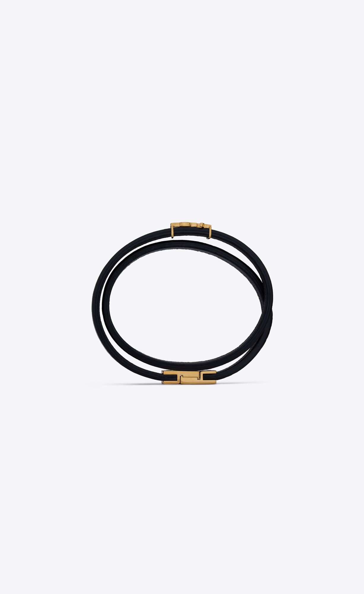 YSL Opyum Double Wrap Bracelet In Leather And Metal Black | LNEJR8740