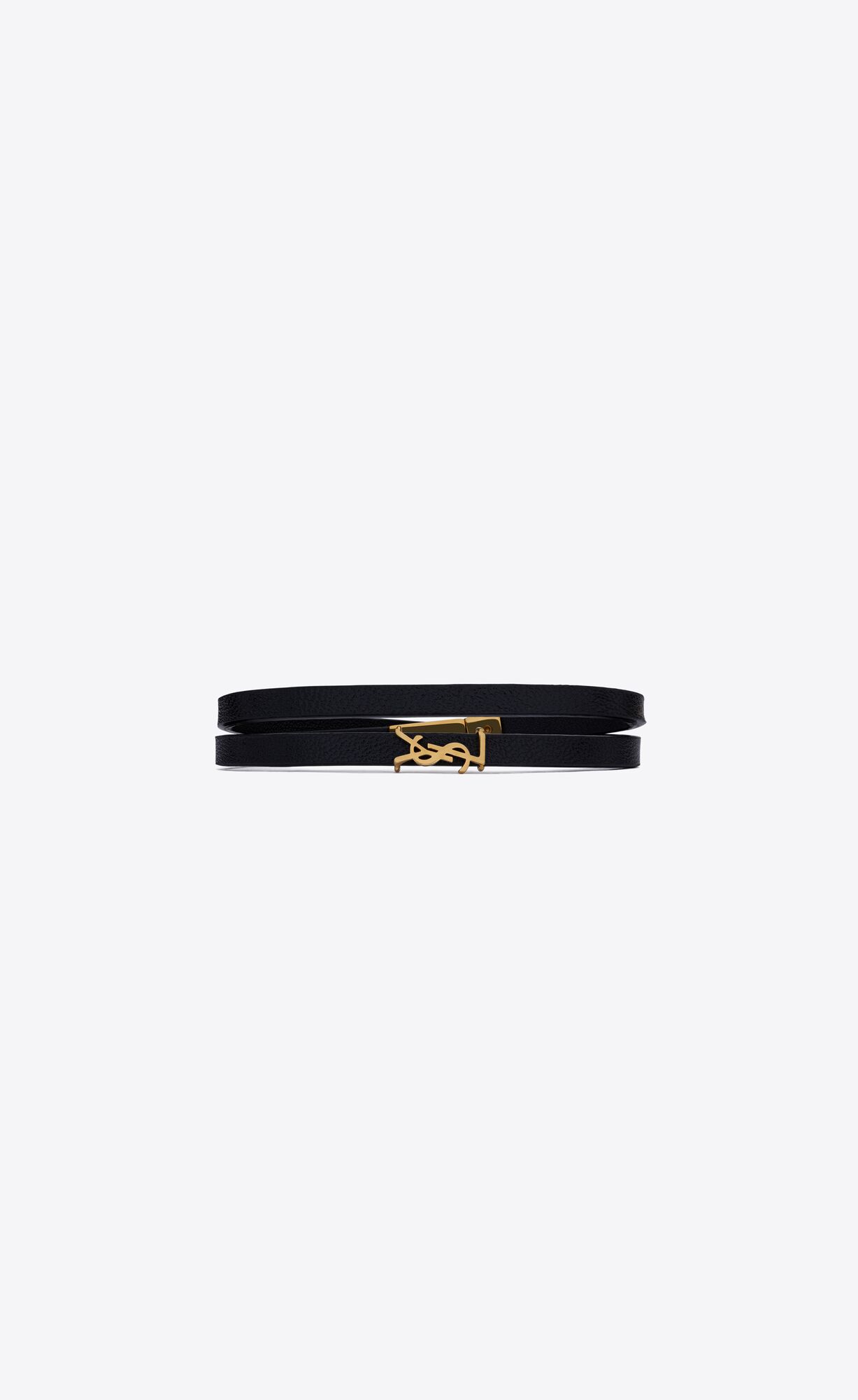 YSL Opyum Double Wrap Bracelet In Leather And Metal Black | LNEJR8740