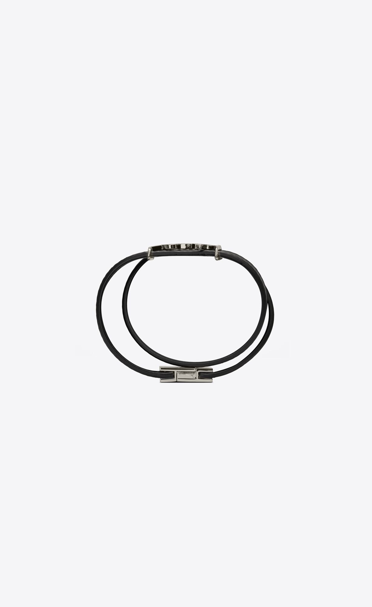 YSL Opyum Double Wrap Bracelet In Leather And Metal Black | XPQAN1063