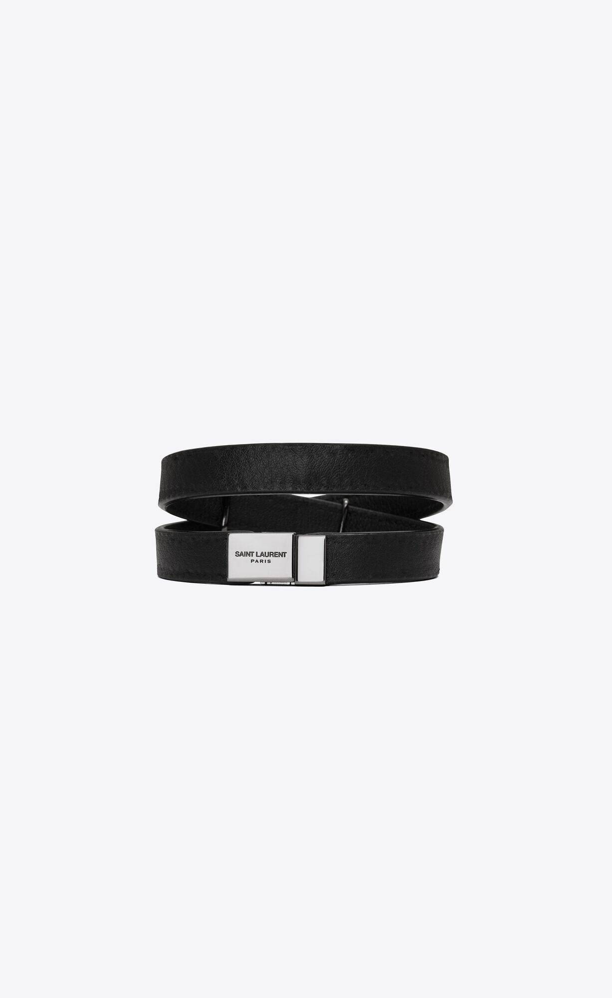 YSL Opyum Double Wrap Bracelet In Leather And Metal Black | XPQAN1063