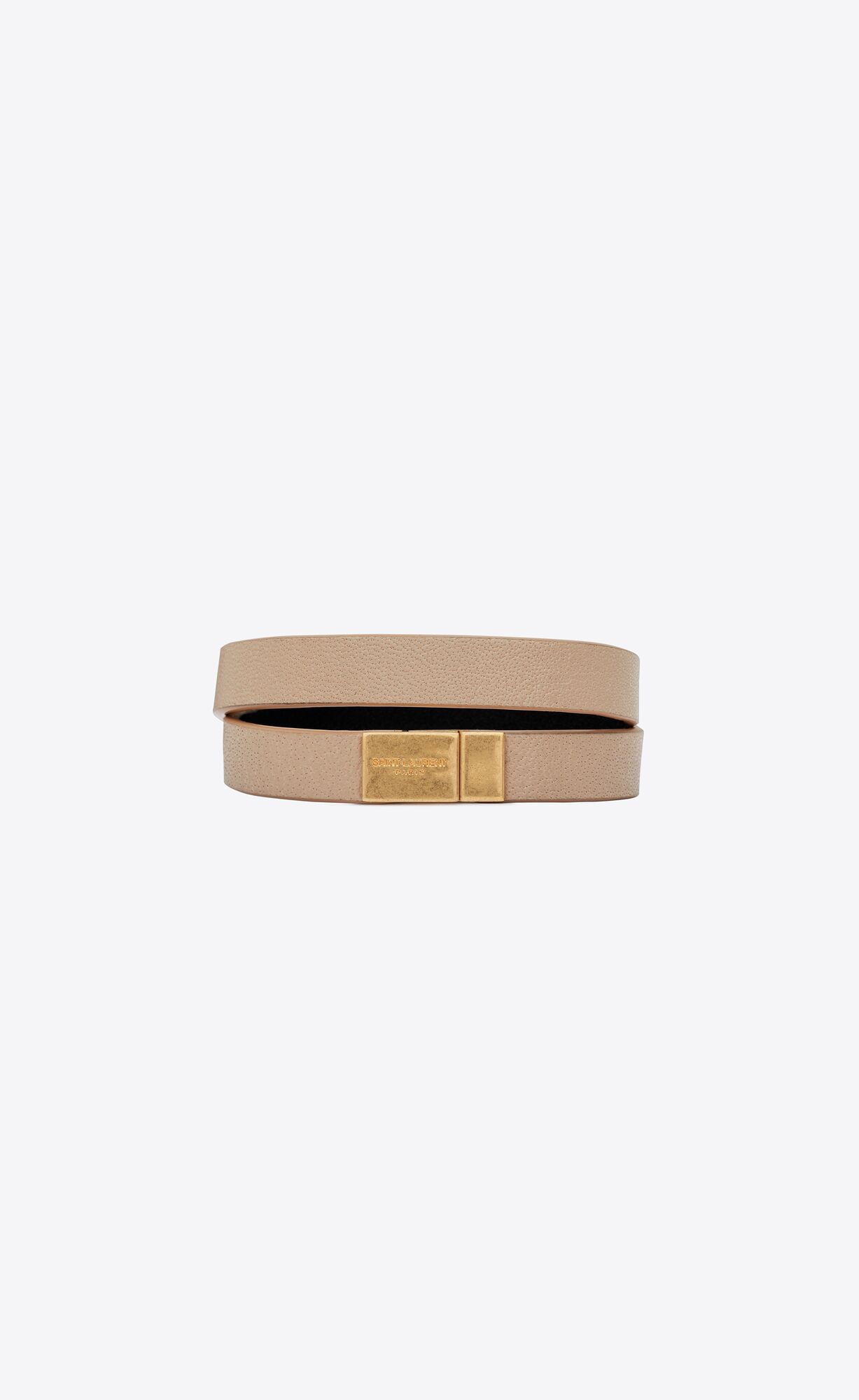 YSL Opyum Double Wrap Bracelet In Leather And Metal Beige | YRVSW0176