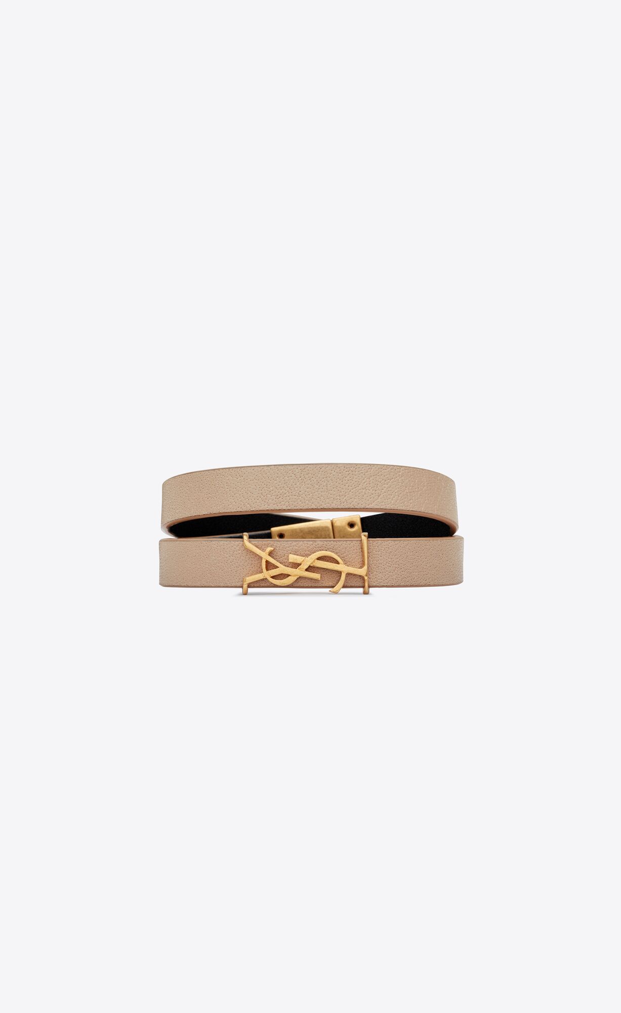 YSL Opyum Double Wrap Bracelet In Leather And Metal Beige | YRVSW0176