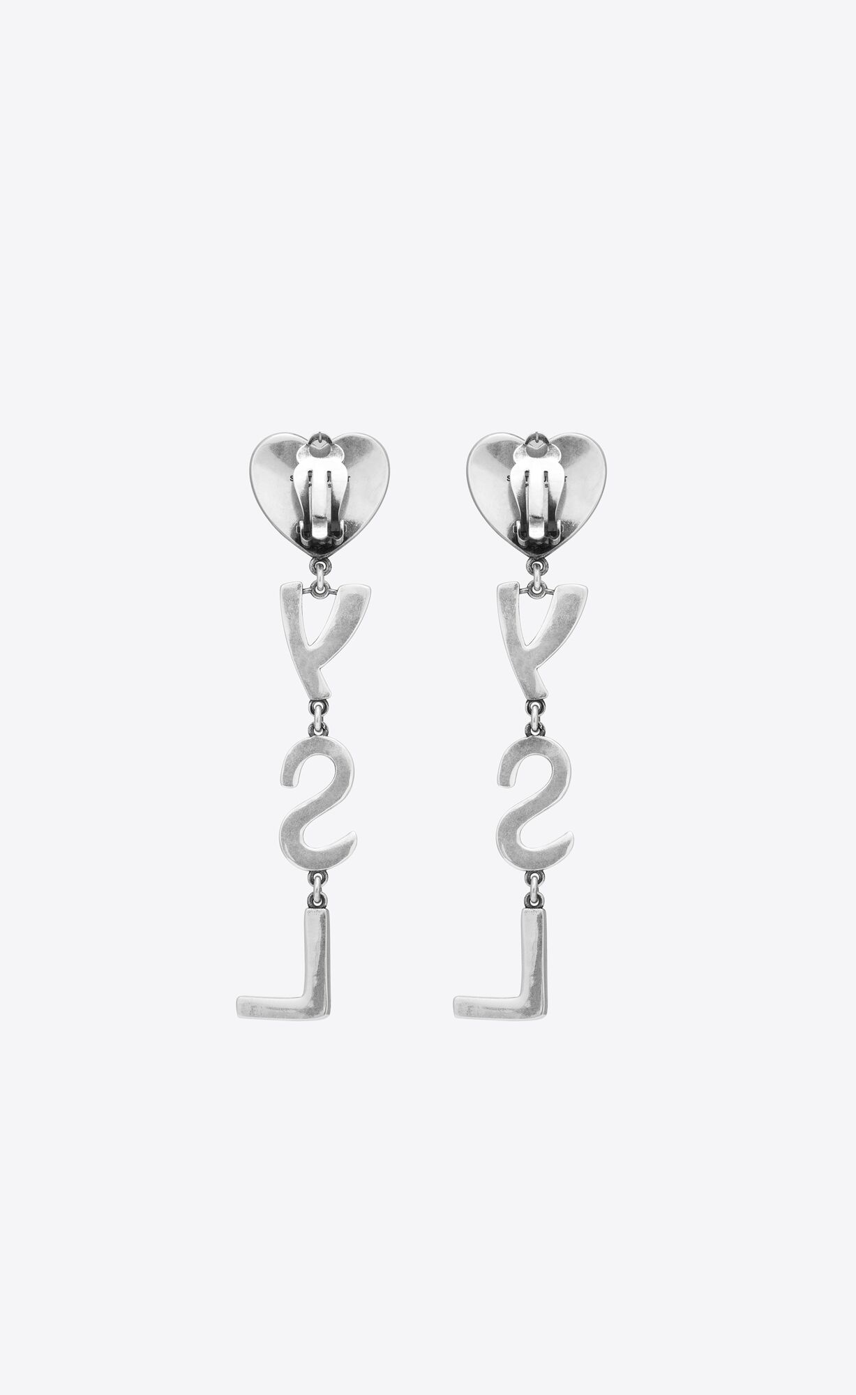 YSL Opyum Heart Earrings In Metal And Crystal Oxidized Silver | HKUQL3051