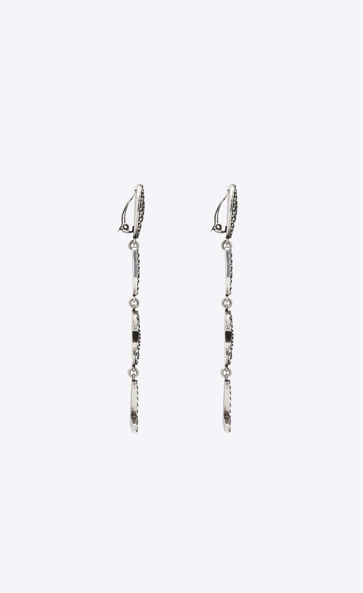 YSL Opyum Heart Earrings In Metal And Crystal Oxidized Silver | HKUQL3051