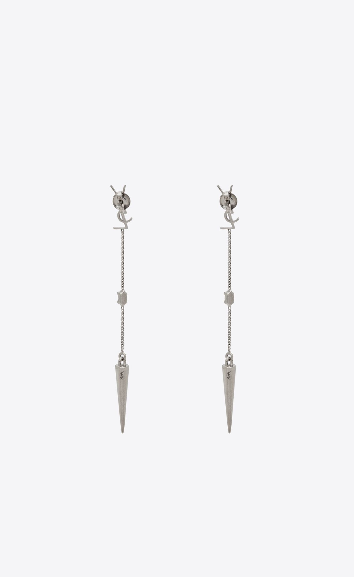 YSL Opyum Rhinestone Spike Earrings In Metal Palladium | LNUIF9467