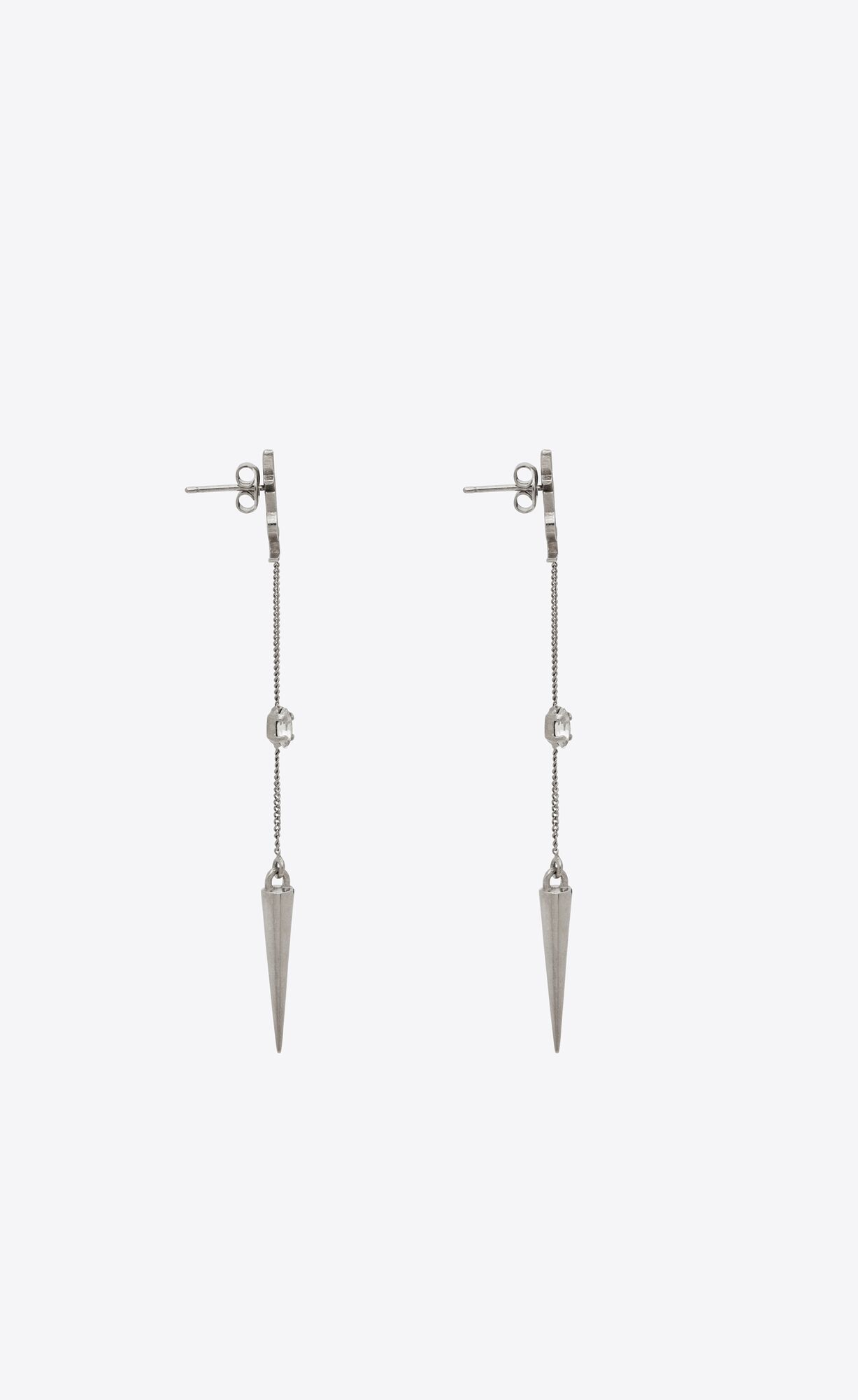 YSL Opyum Rhinestone Spike Earrings In Metal Palladium | LNUIF9467