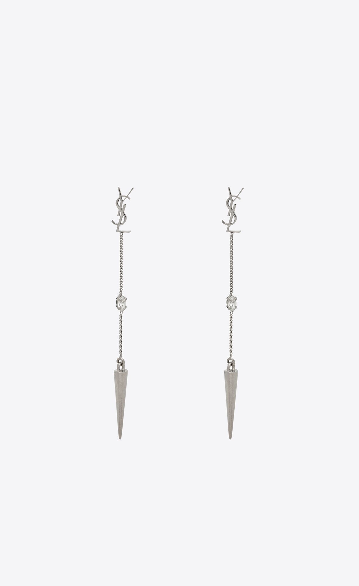 YSL Opyum Rhinestone Spike Earrings In Metal Palladium | LNUIF9467