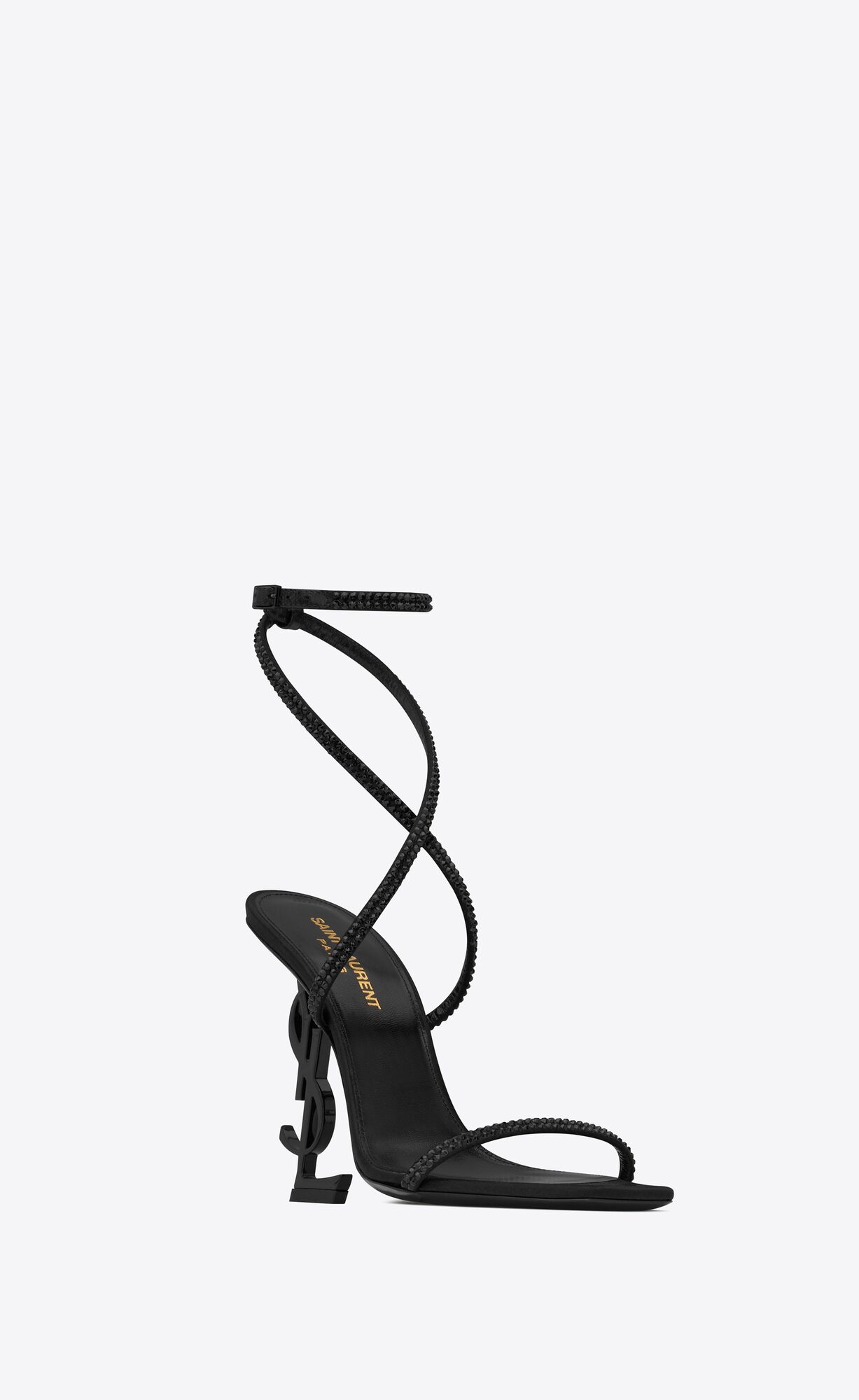 YSL Opyum Sandals In Crepe Satin And Rhinestones Black | DINWB2036