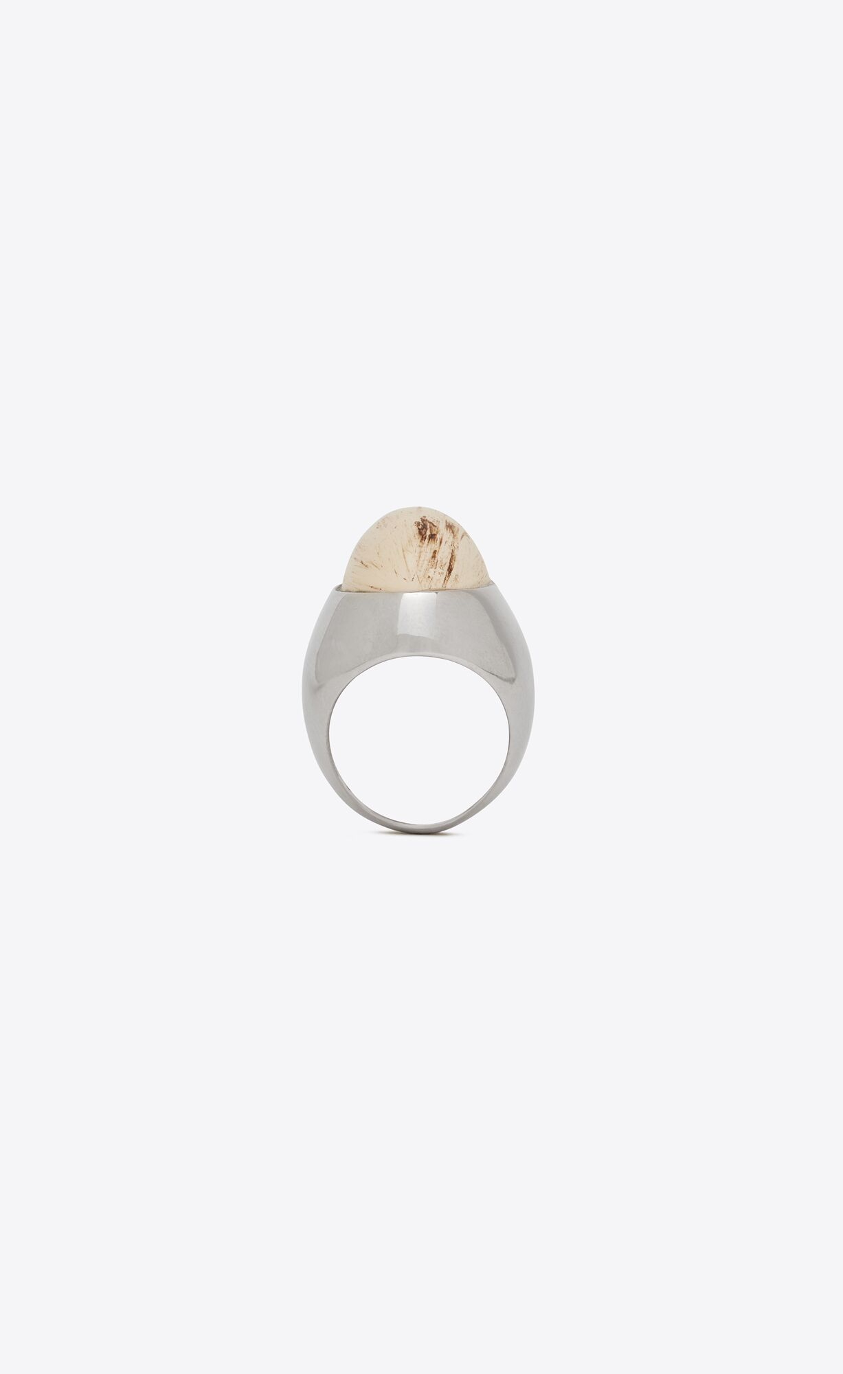 YSL Oversize Oval Cabochon Ring In Metal And Resin Palladium And Cream | KOTRP1620