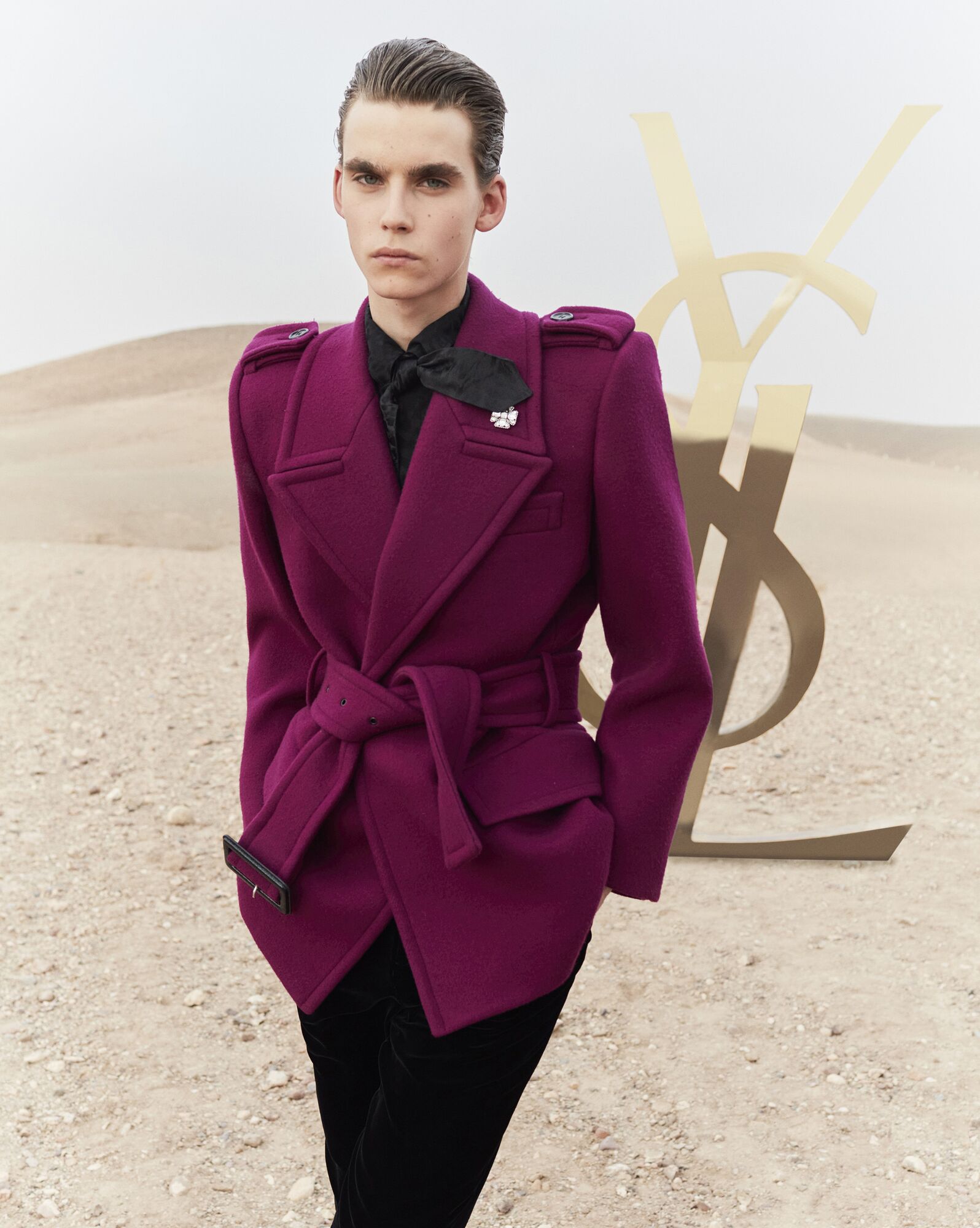 YSL Oversize Shoulder Coat In Wool Felt Fuchsia | VXNKW1820