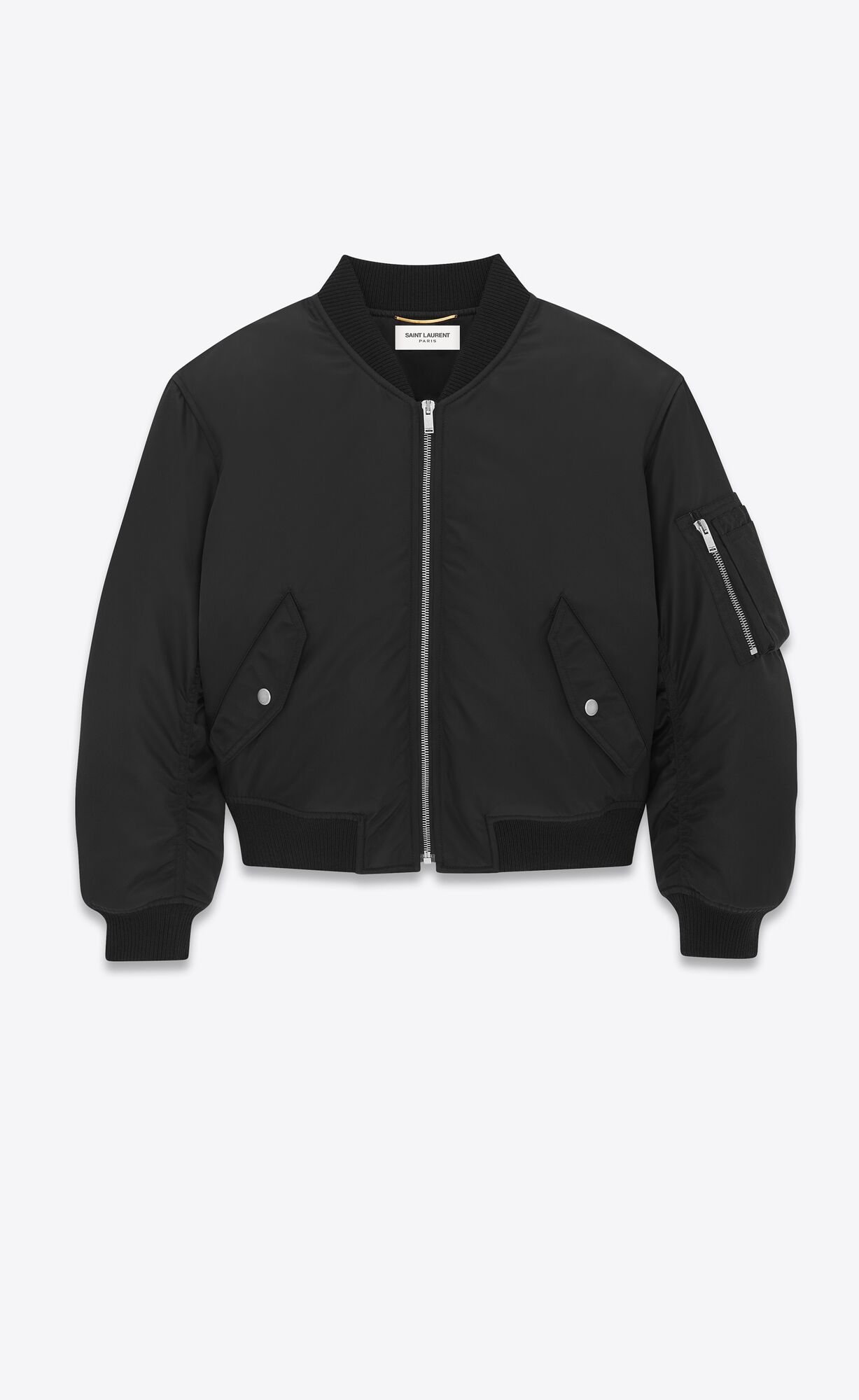 YSL Oversized Cropped Bomber Jacket In Nylon Black | RVSQG1623