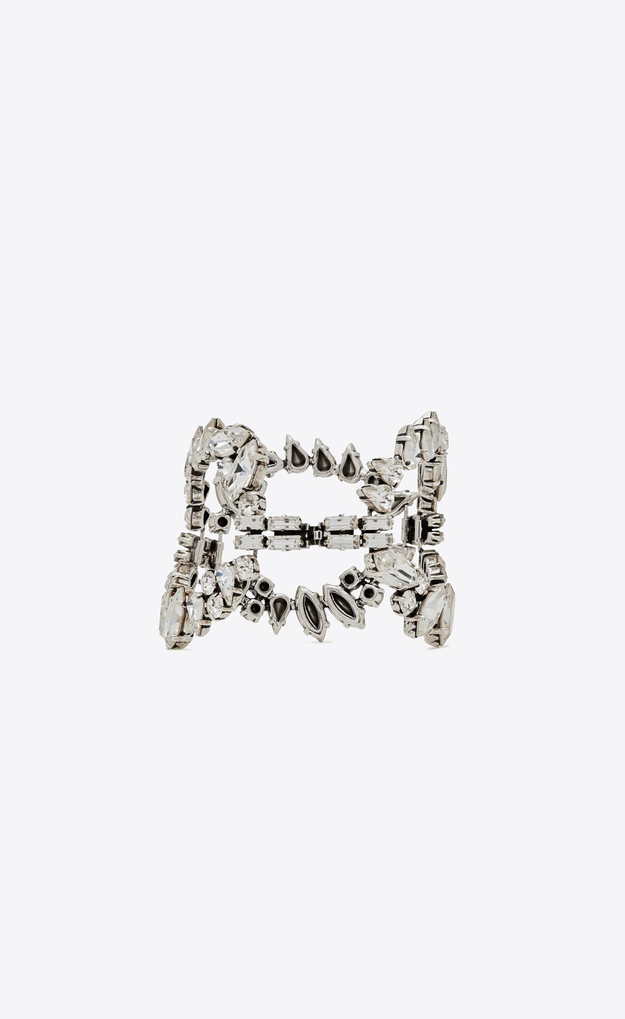 YSL Oversized Rhinestone Ring Bracelet In Metal Oxidized Silver | DKVUL9275