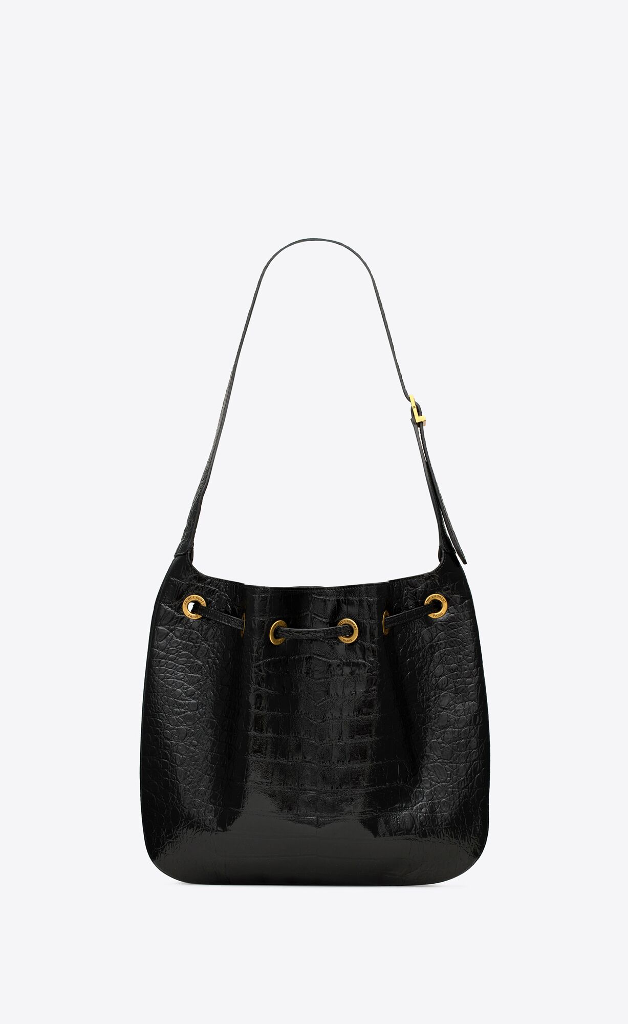 YSL Paris Vii Medium Hobo Bag In Crocodile-embossed Patent Leather Black | FOZQD1450