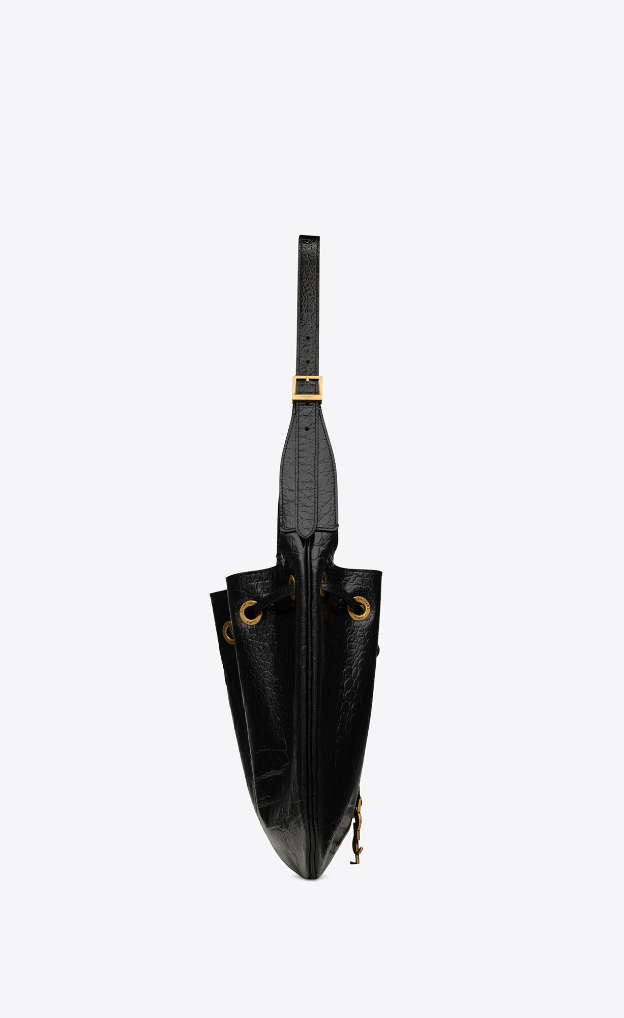 YSL Paris Vii Medium Hobo Bag In Crocodile-embossed Patent Leather Black | FOZQD1450