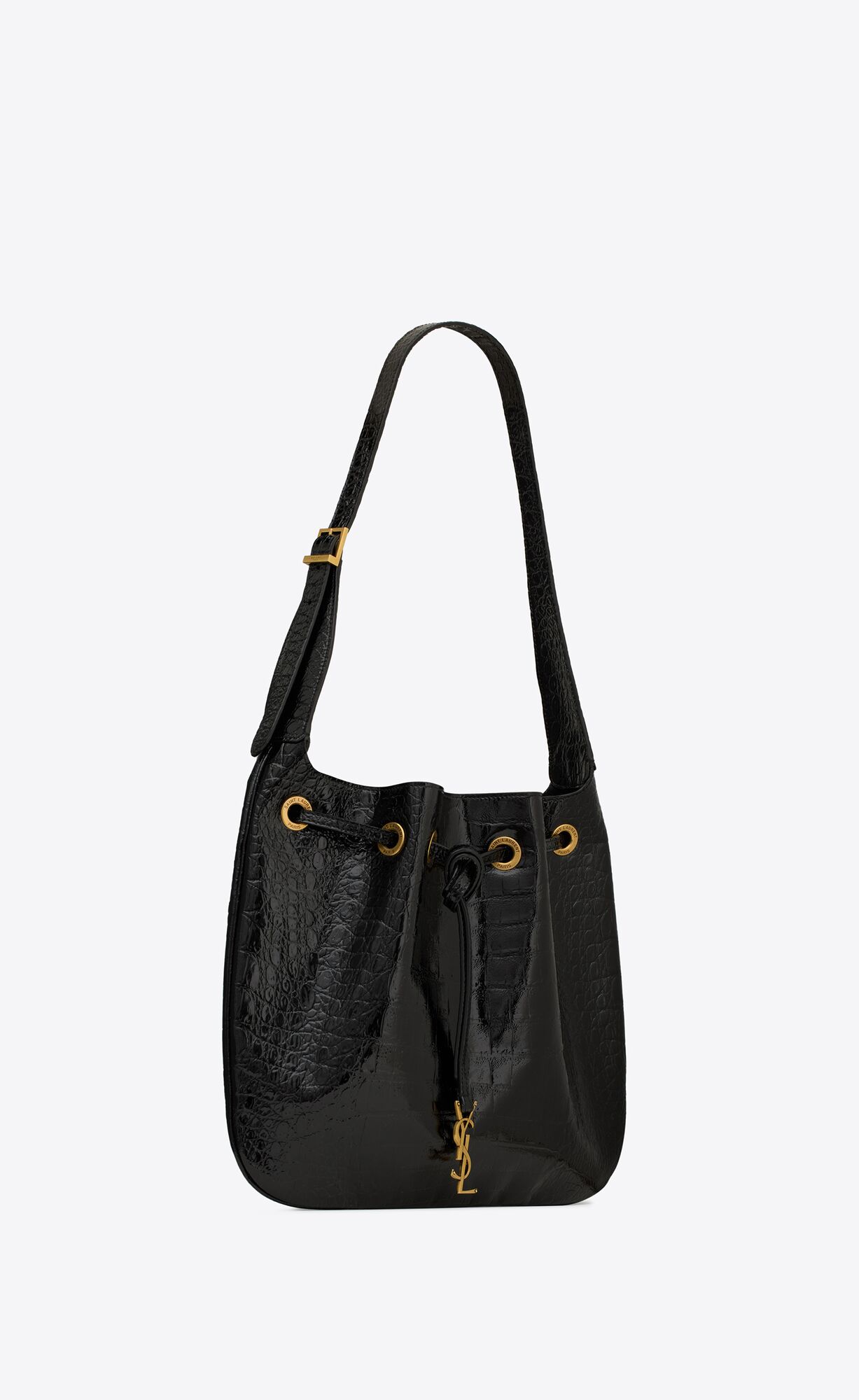 YSL Paris Vii Medium Hobo Bag In Crocodile-embossed Patent Leather Black | FOZQD1450