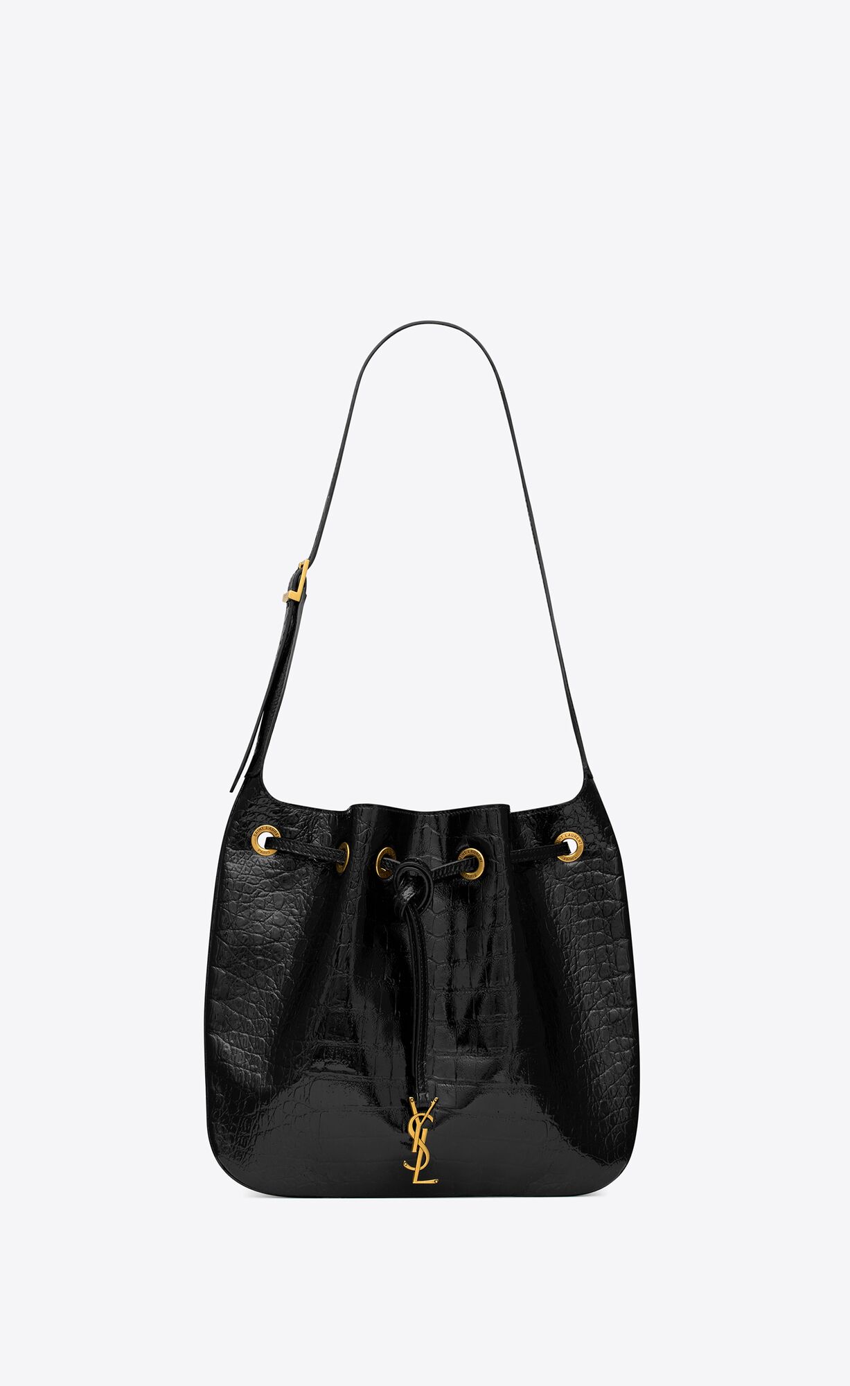 YSL Paris Vii Medium Hobo Bag In Crocodile-embossed Patent Leather Black | FOZQD1450